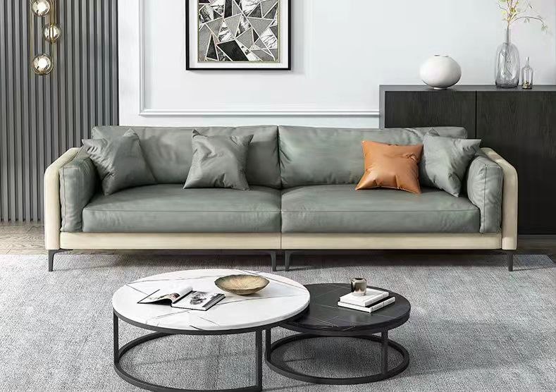 Green & Cream Leather Sofa