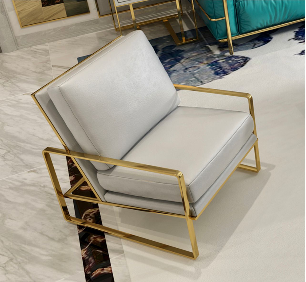 White Leather Steel Accent Chair