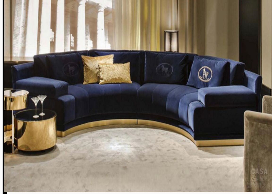 Blue Velvet Boomerang Sofa Sectional - Image 5