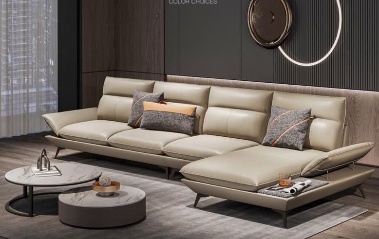 3-piece Gray Leather sectional - Image 2