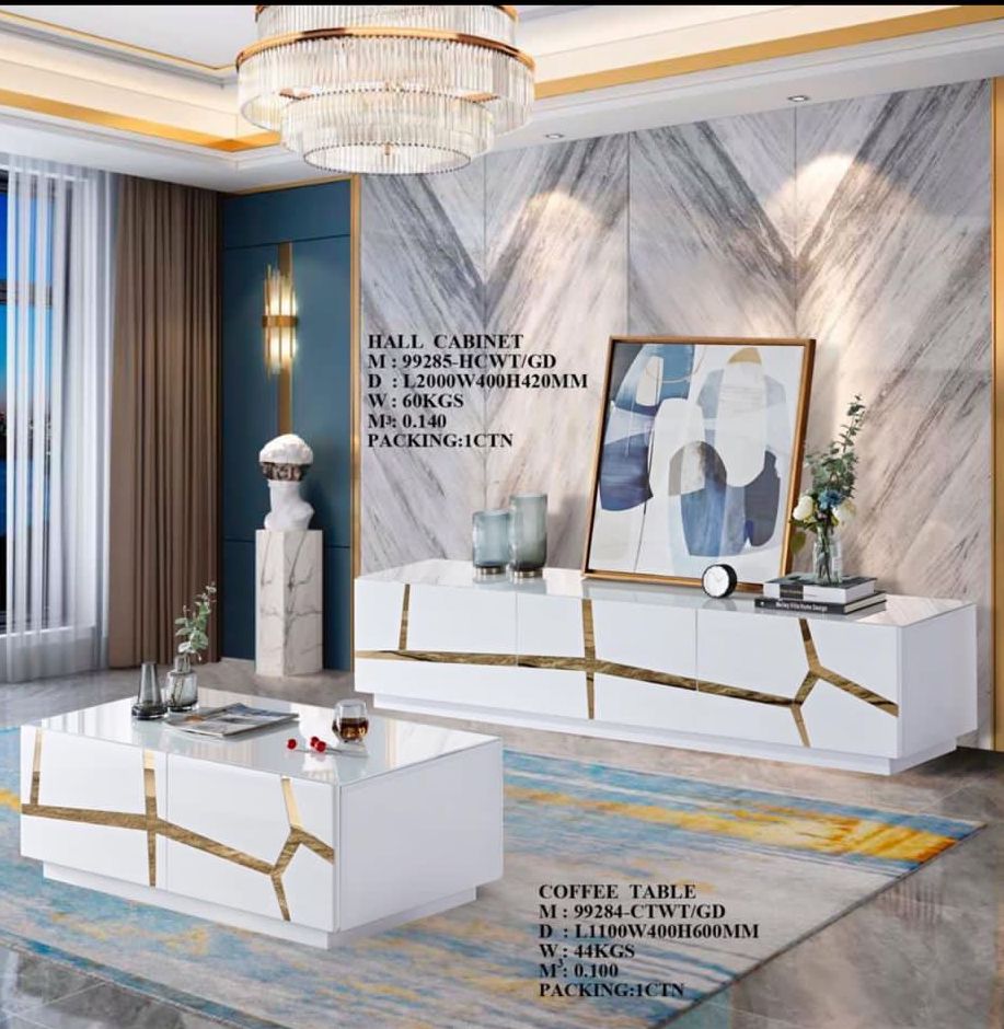 white Console and Coffee Table with Tempered Glass Top