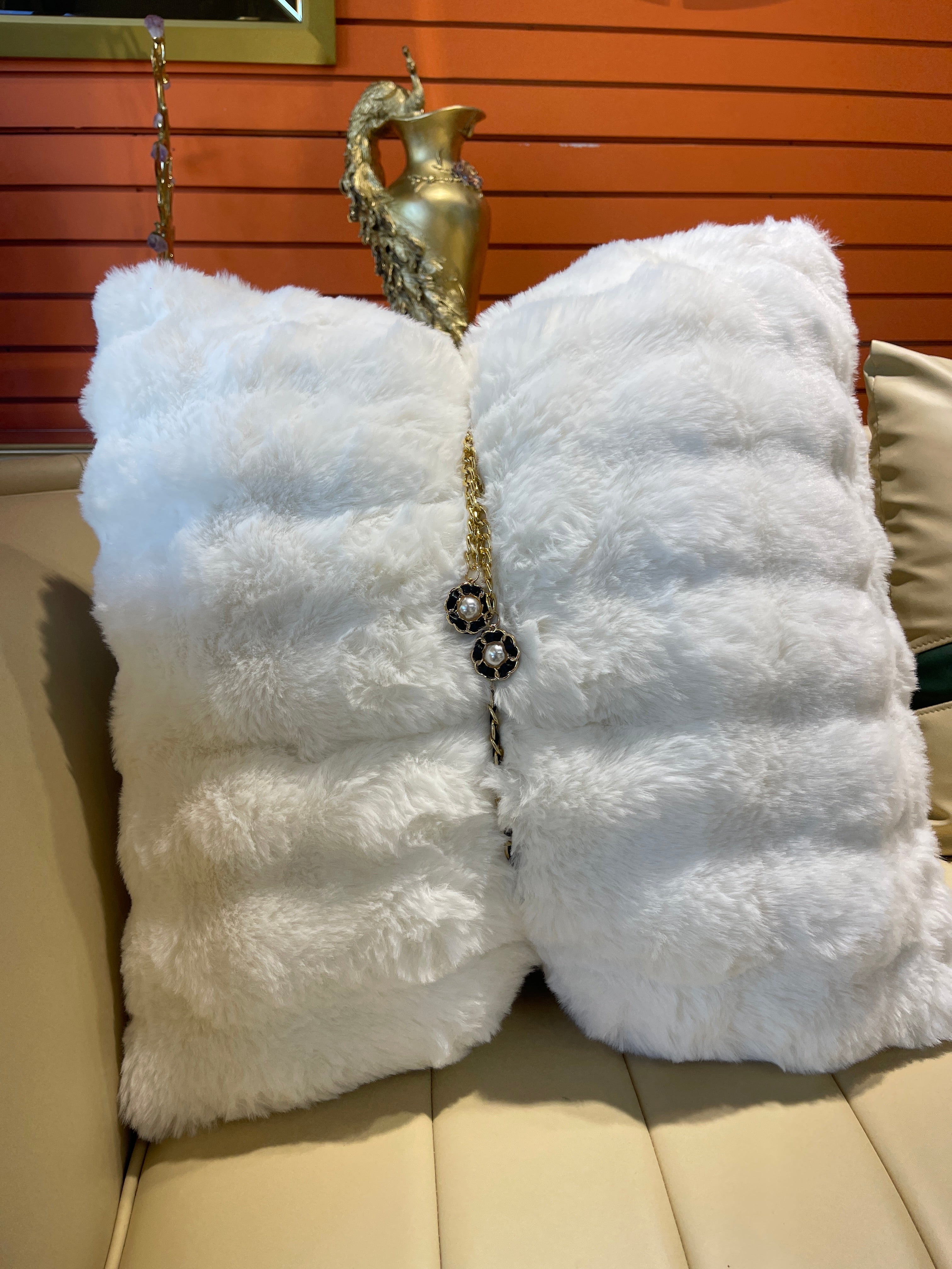 Off-White Fluffy Throw Pillows - Image 3