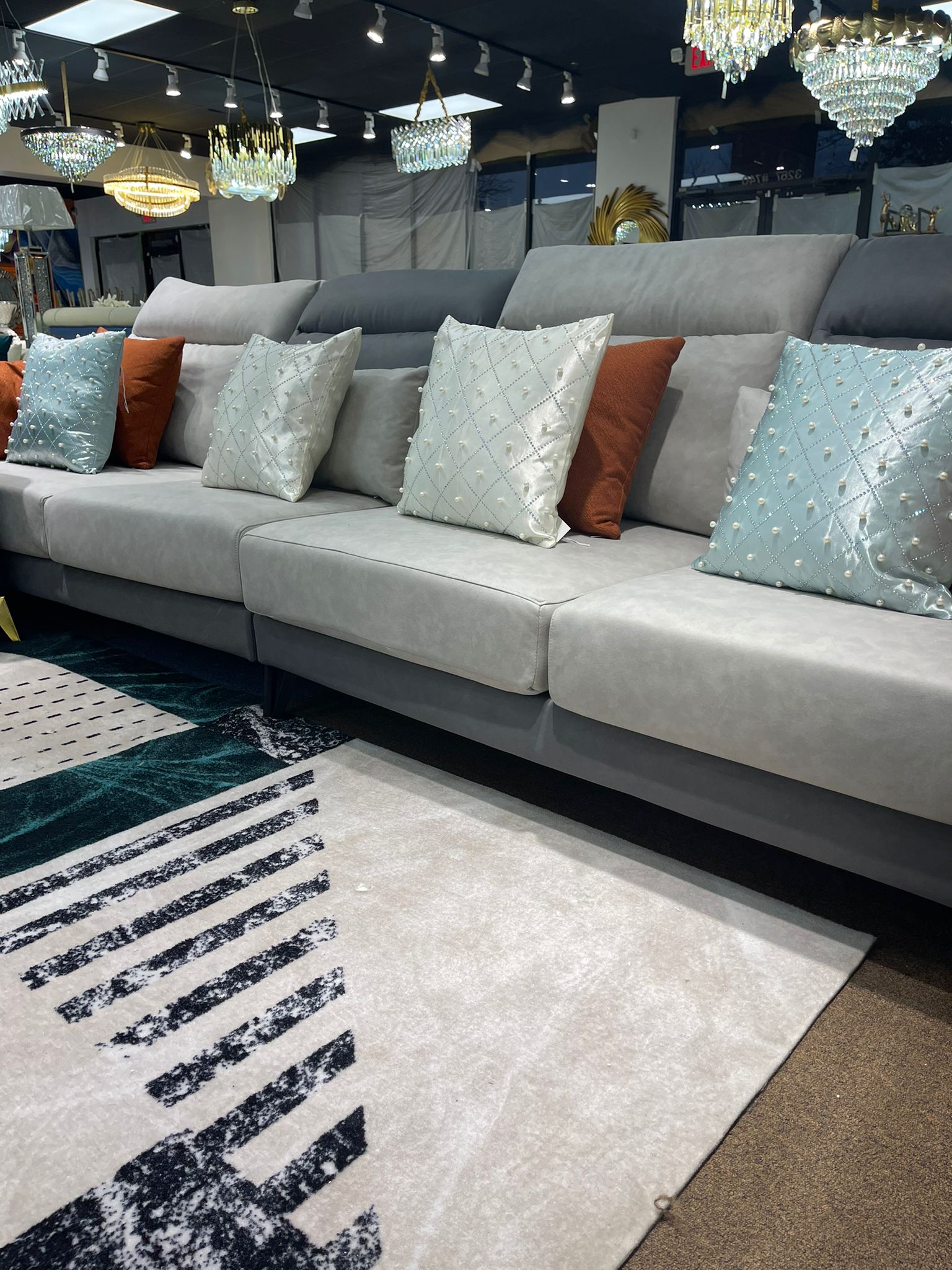 Grey Leather Square Sectional