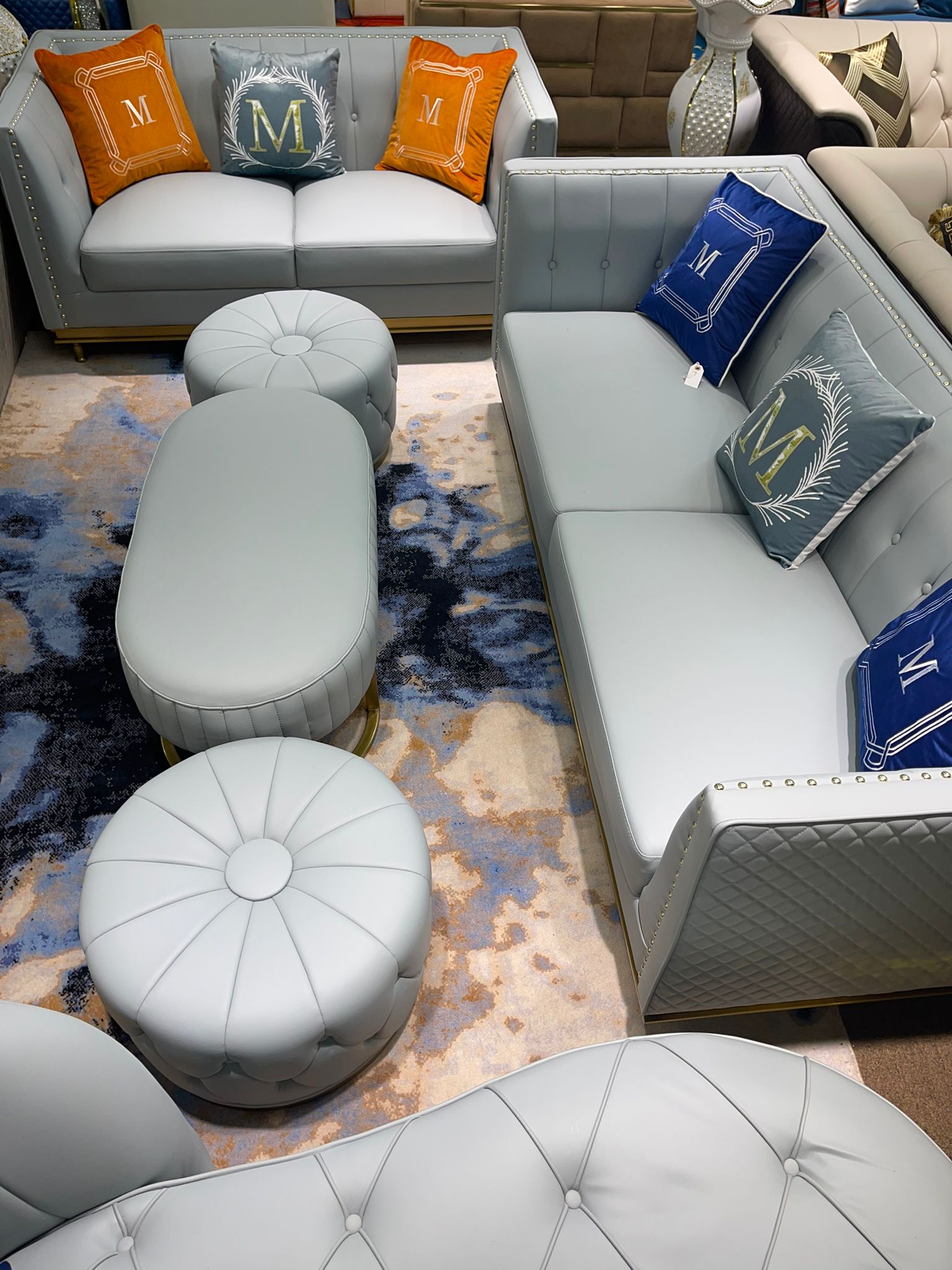 Grey Leather Living Room Set