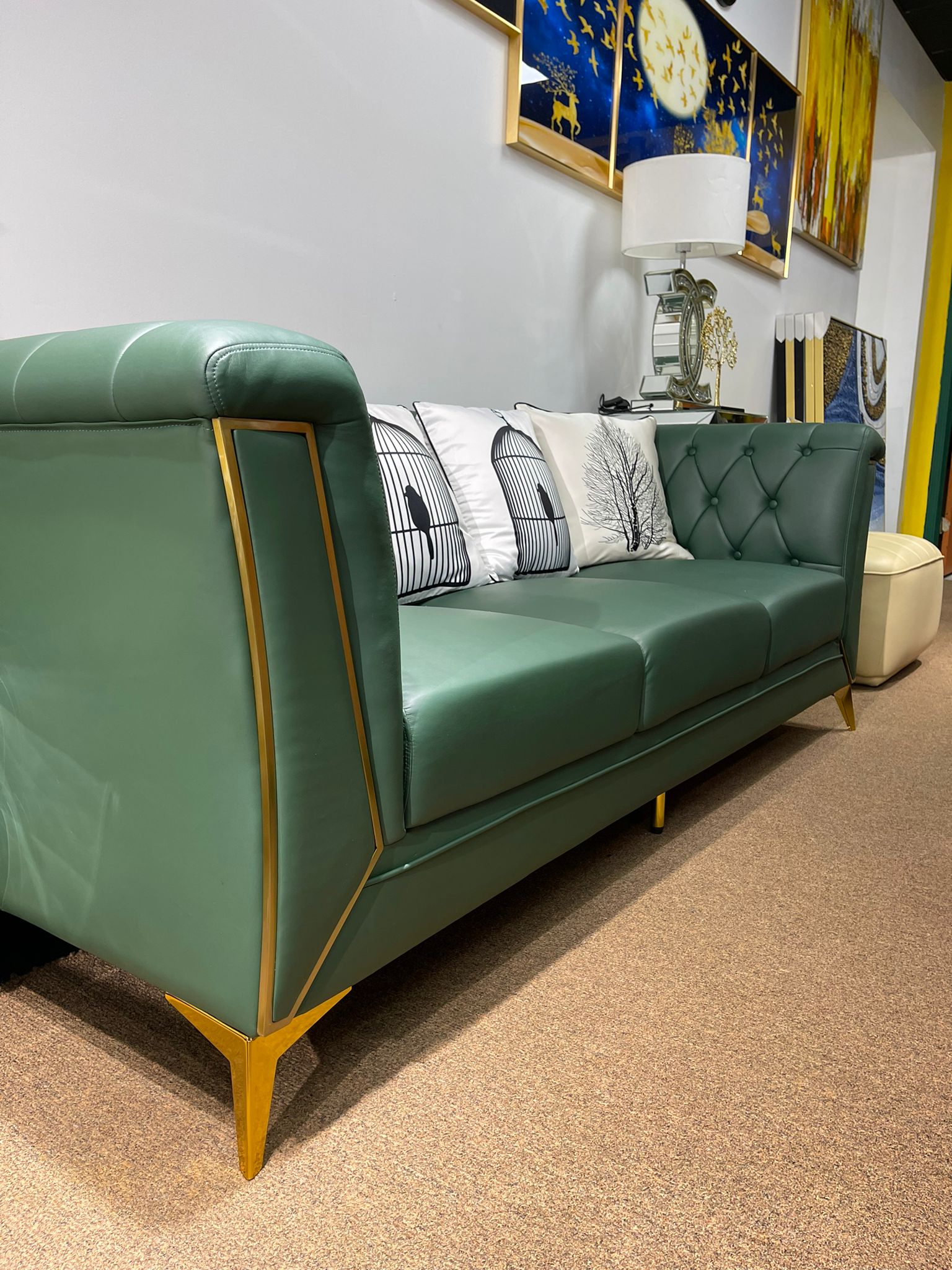 Green Leather Sofa - Image 2