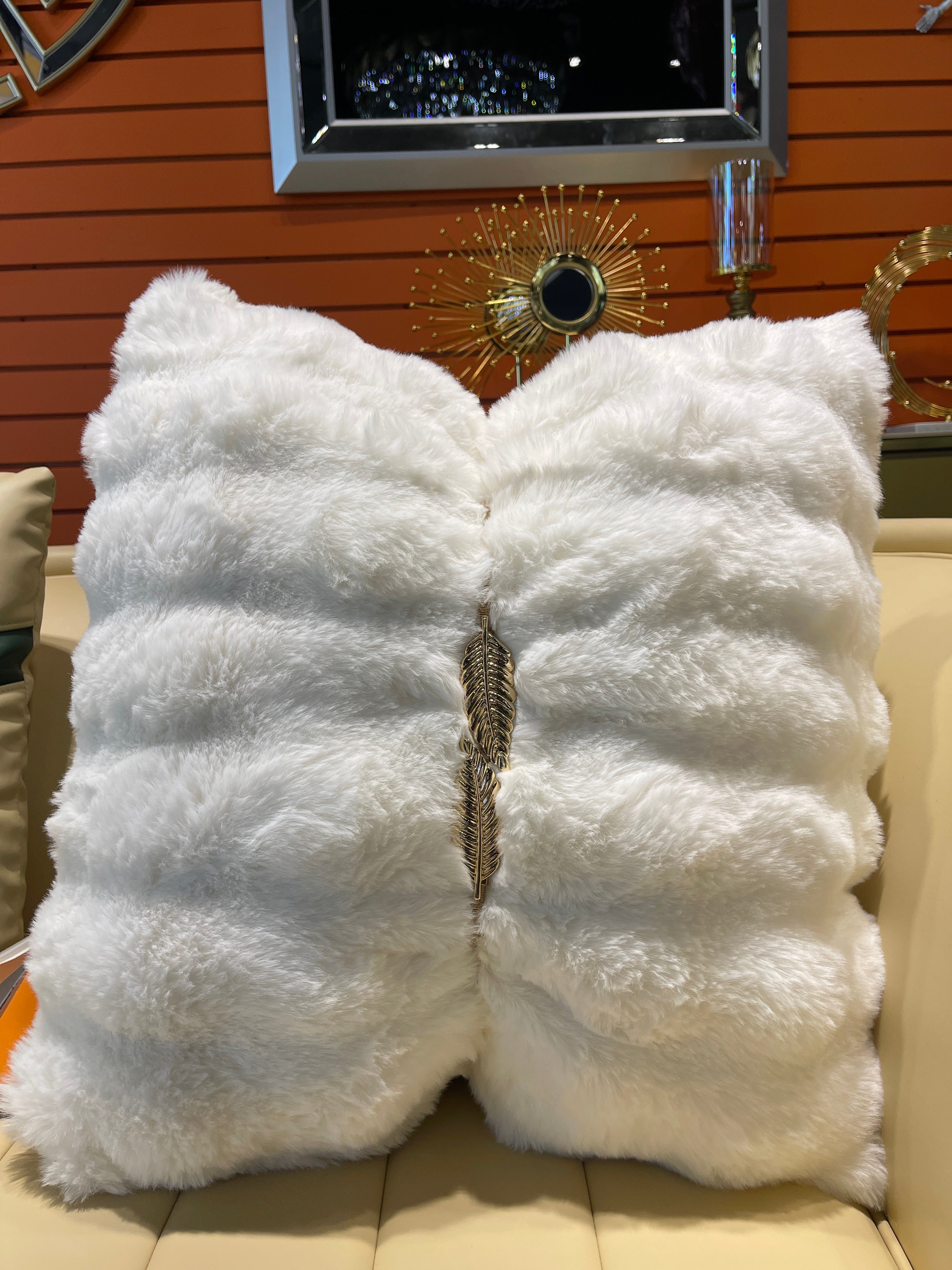Off-White Fluffy Throw Pillows - Image 2