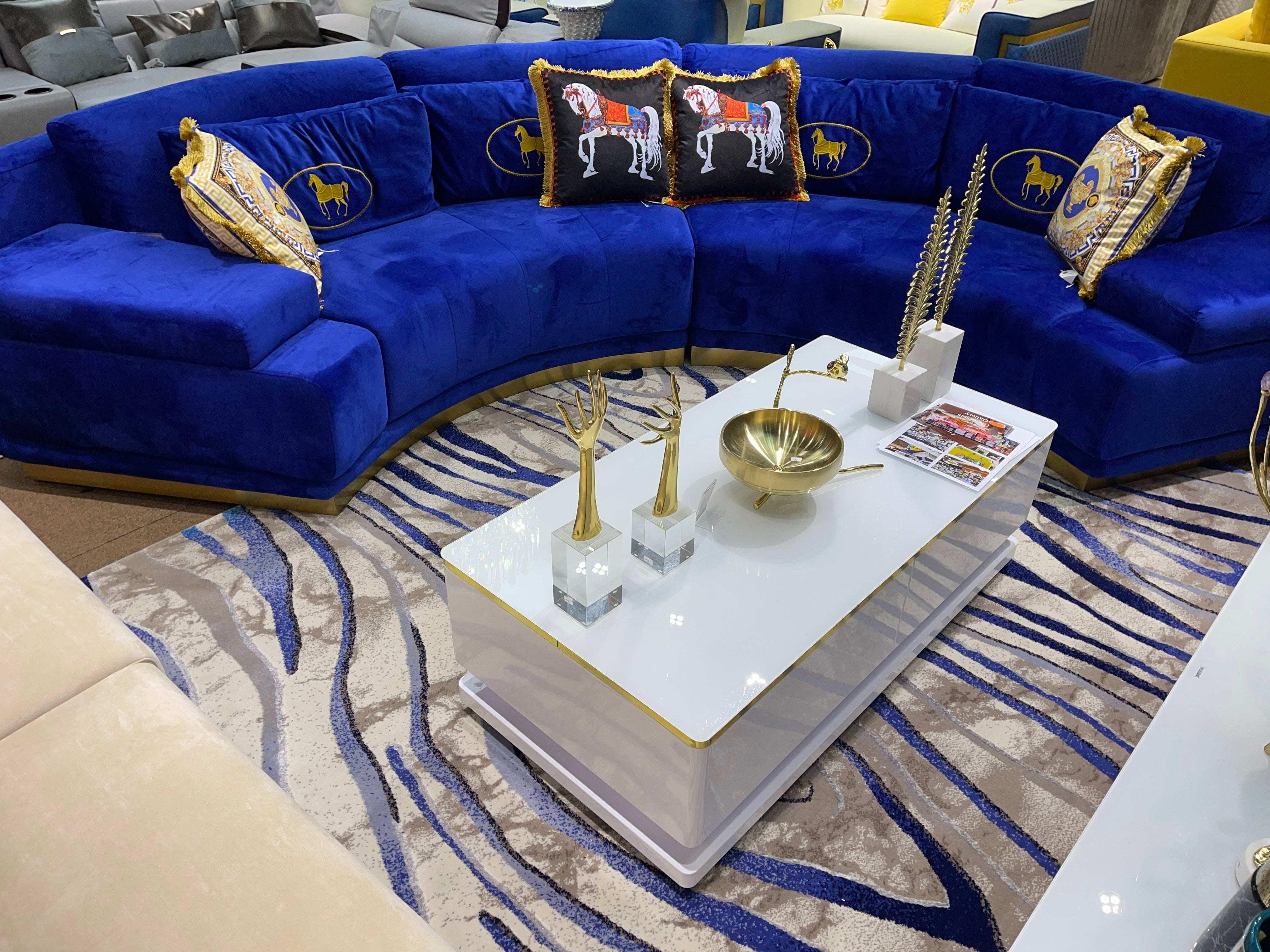 Blue Velvet Boomerang Sofa Sectional - Image 2