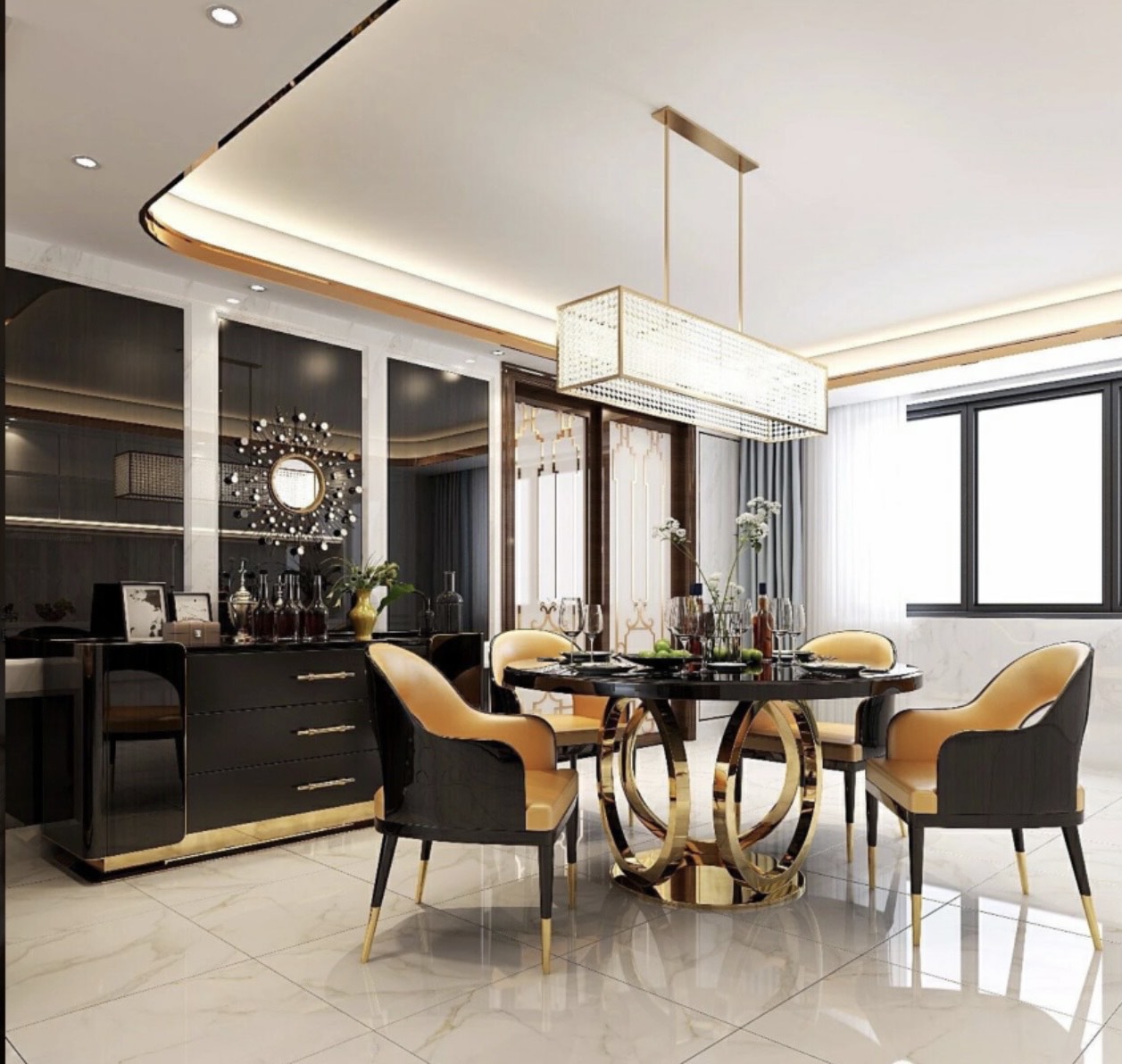 BLACK LUX OVAL MARBLE TOP DINING TABLE