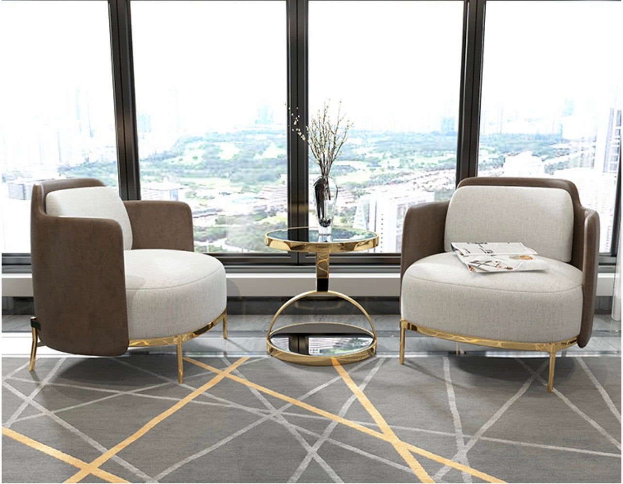 GOLDEN BAR SIDE TABLE AND LVING ROOM ACCENT CHAIRS