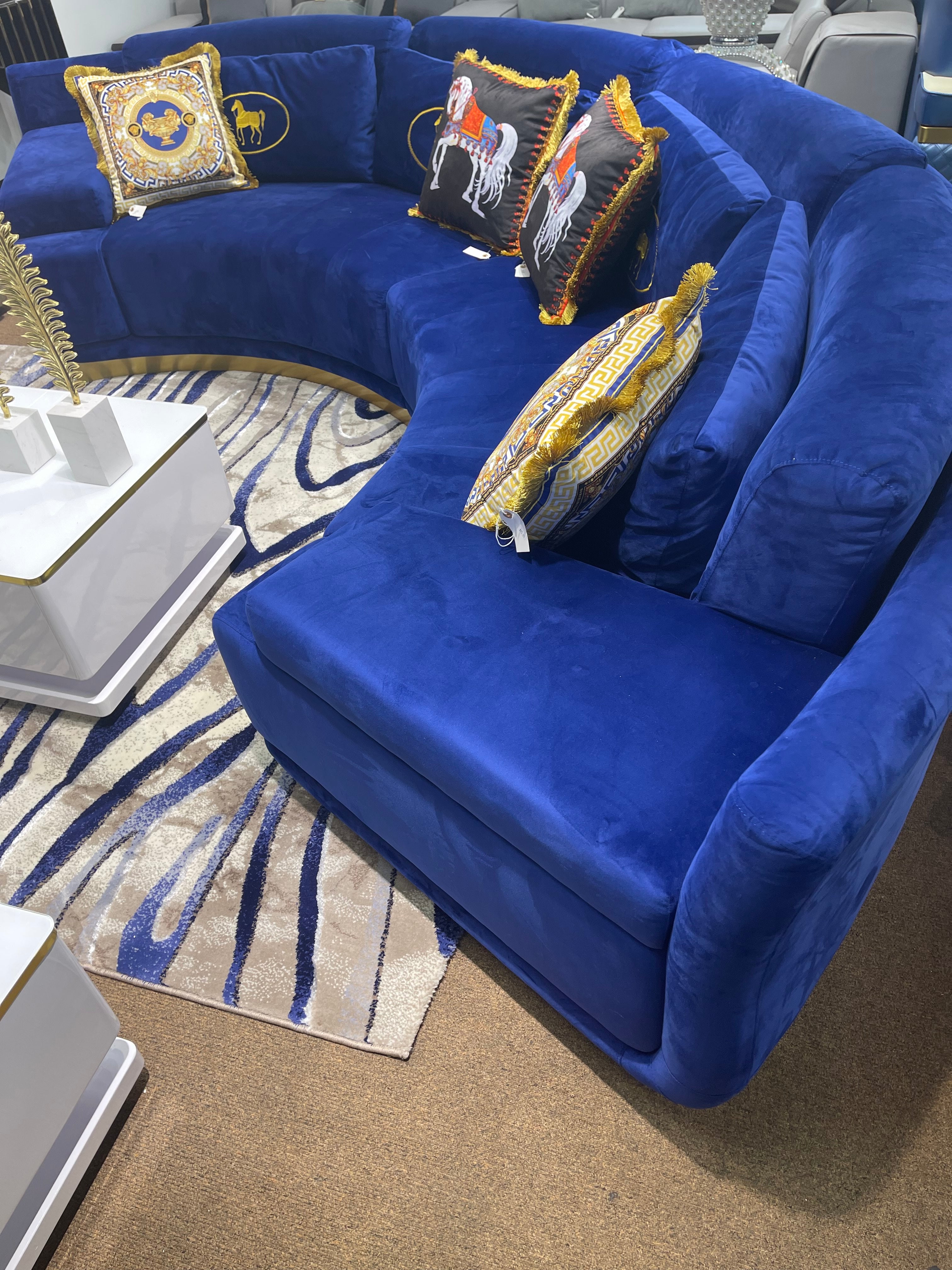Blue Velvet Boomerang Sofa Sectional - Image 3