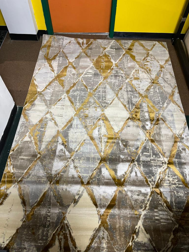 Gold And Grey Diamond Persian Rug