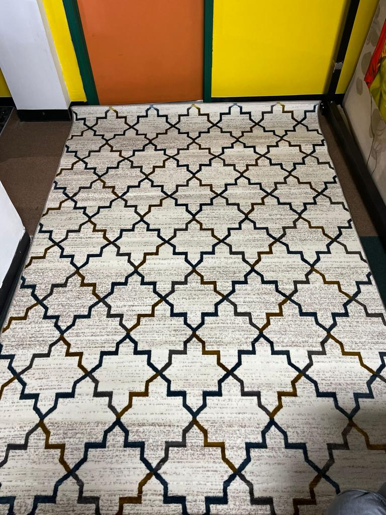 Gold and Navy Pattern Turkish Rug - Image 2