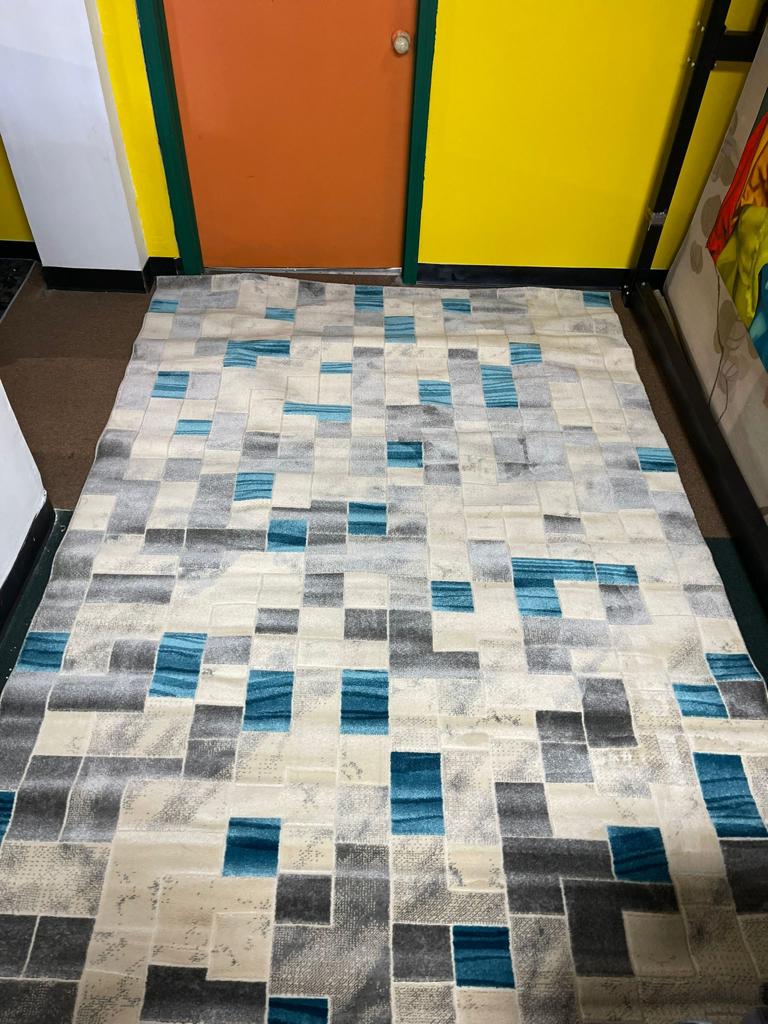 Blue Multicolored Square Pattern Rug