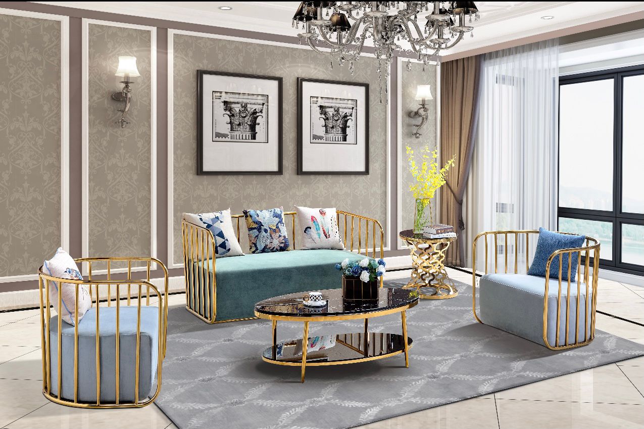 G-LRC Green and Blue Gold Living Room Set