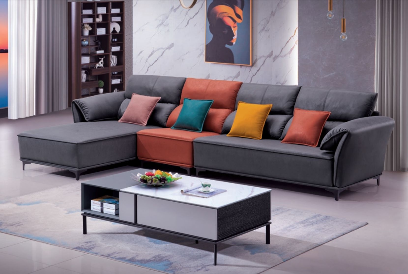 Peach and Grey Sectional