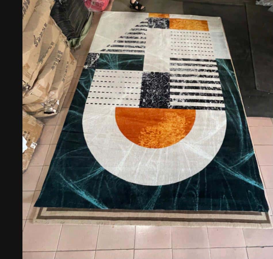 White, Green, and Orange Turkish Rug