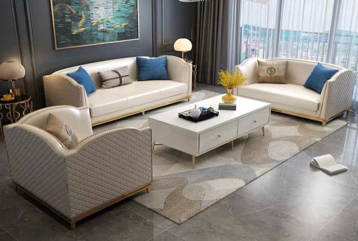REGINA 3 PIECE WHITE LEATHER LIVING ROOM SET
