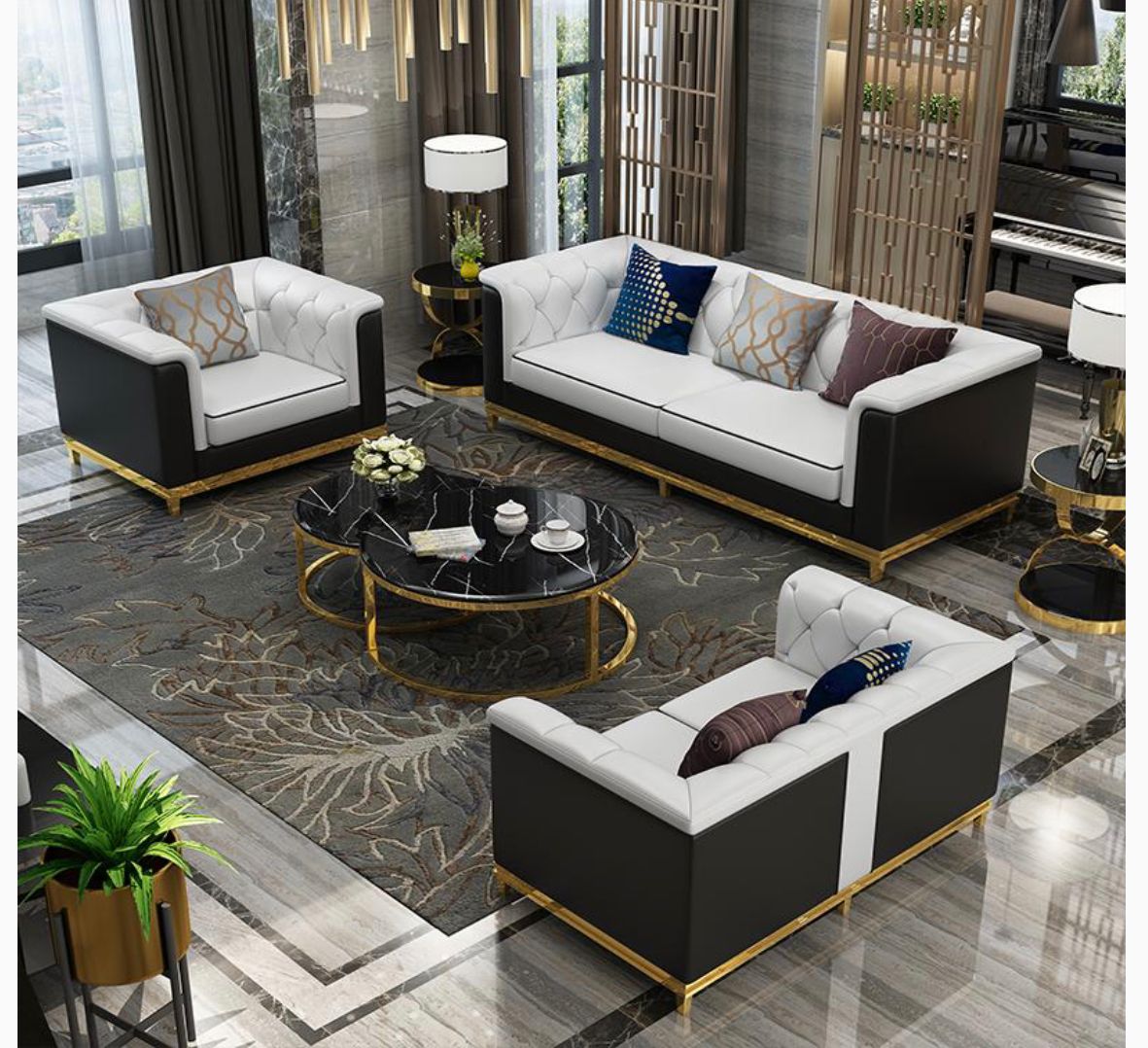 G-LRC Black and White Living Room Set