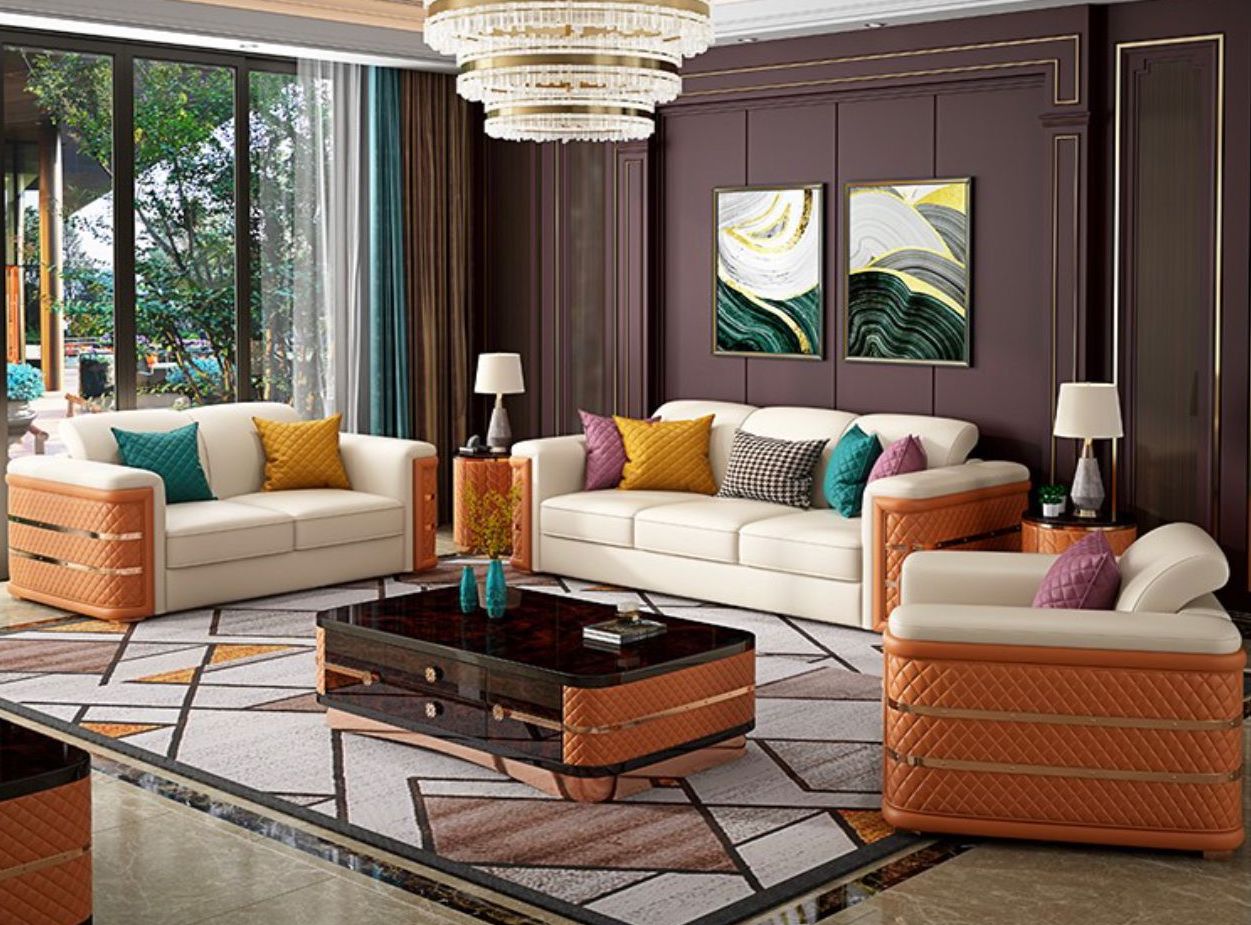 Orange & White Luxury Sofa living room set
