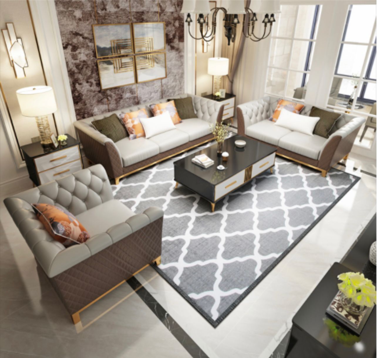 Brown and Cream Living Room Set
