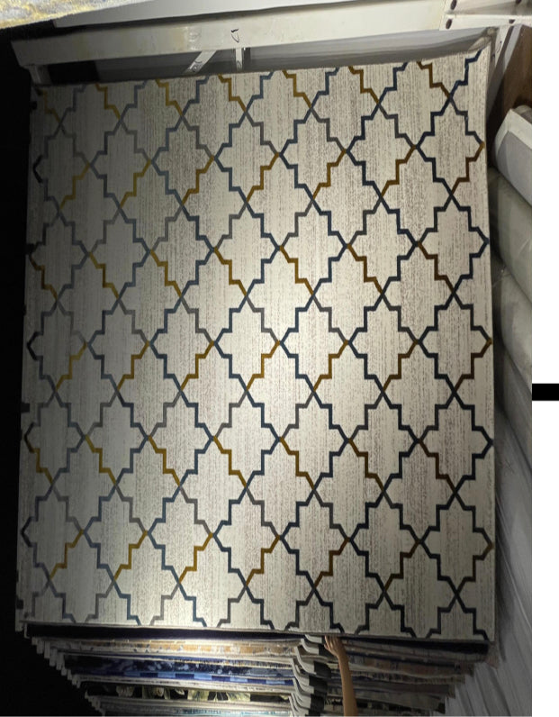 Gold and Navy Pattern Turkish Rug