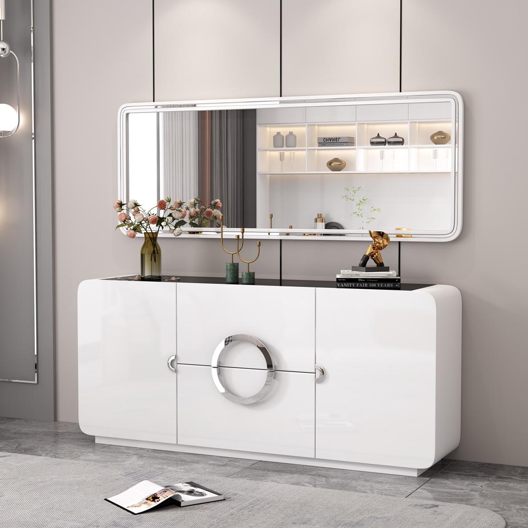 Glossy White Console & Mirror