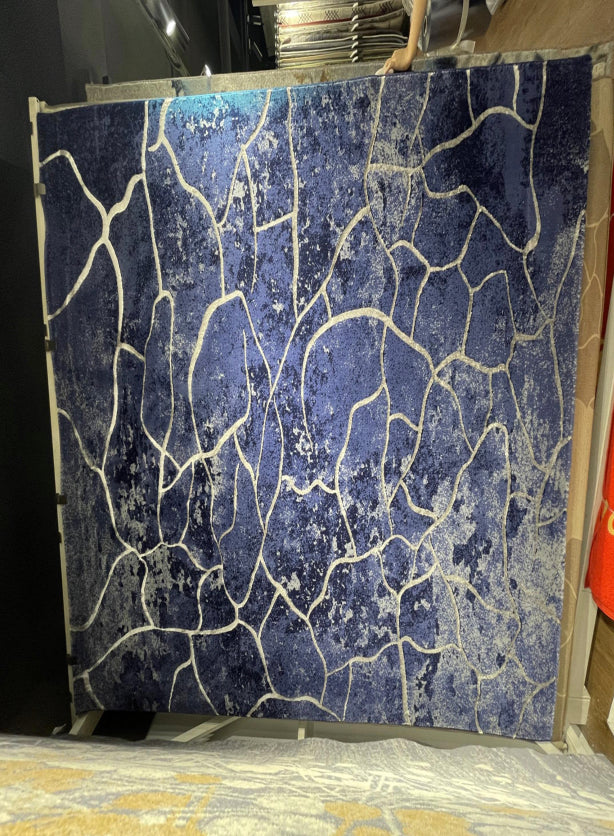 Blue and White Boxed Pattern Persian Rug