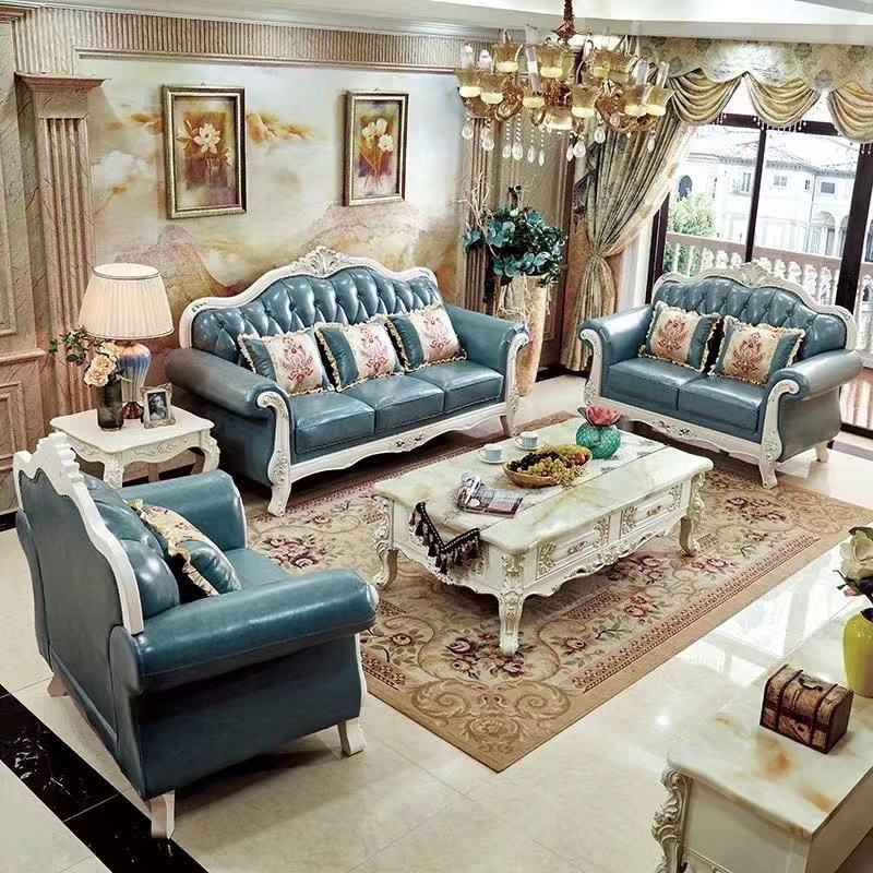 Teal & Ivory Royal Living Room Set