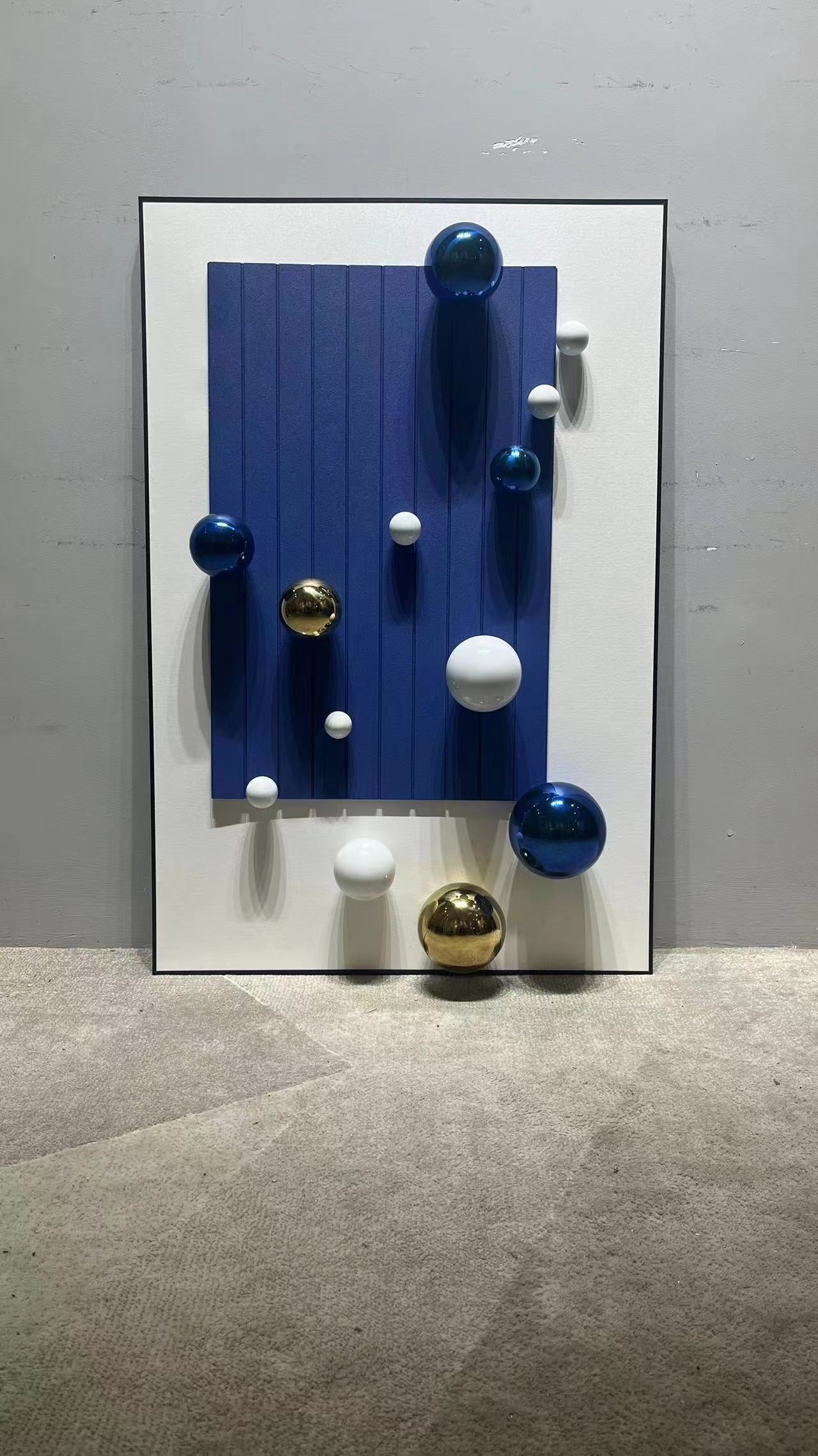 Blue/White/Gold Balls Painting - Image 2