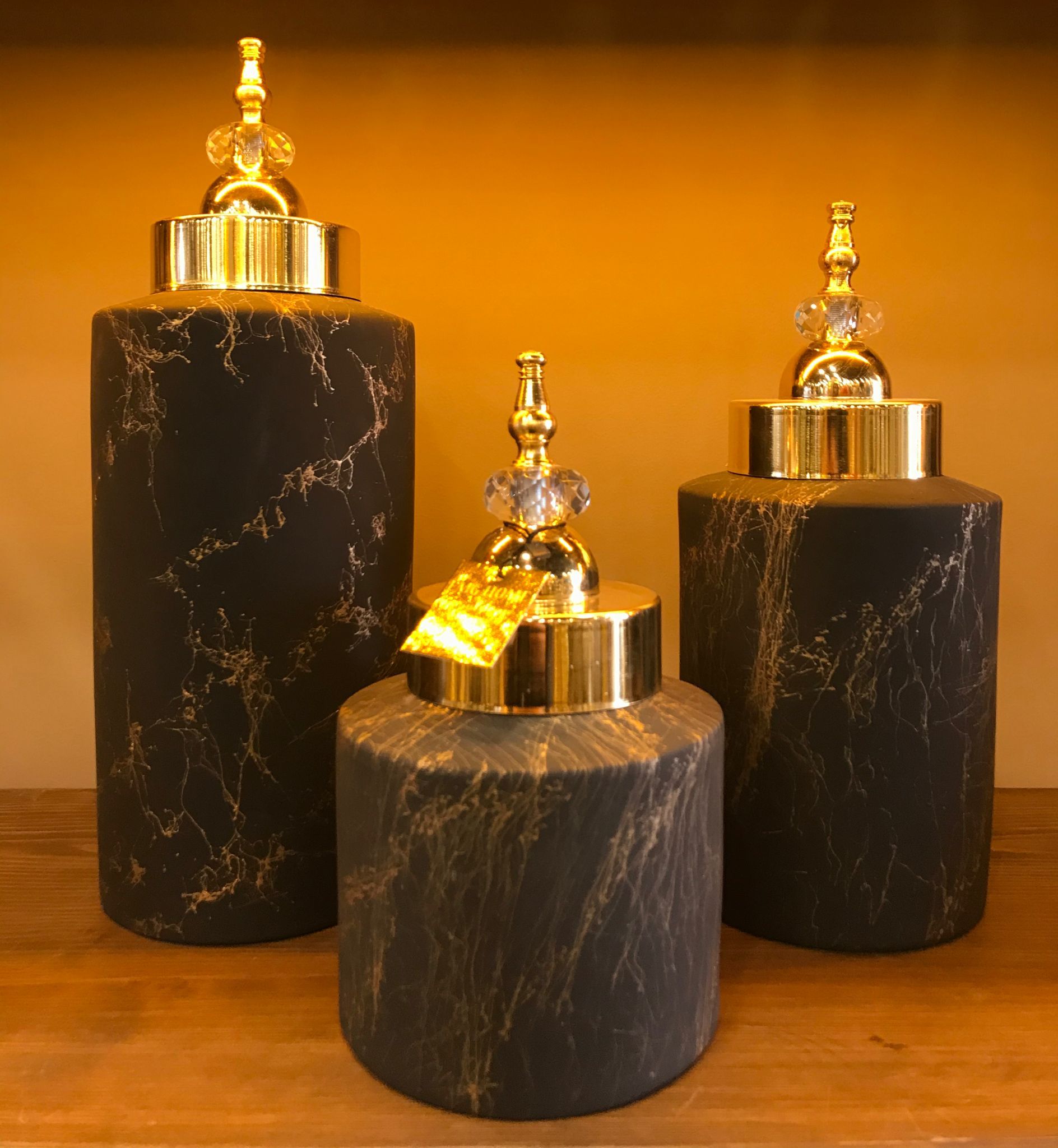 Gold Trim Black Decorative Jar Set - Image 4