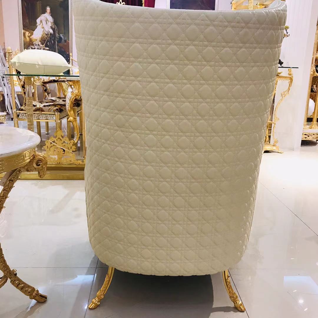 White Leather Accent Chair with Gold Trimming - Image 3
