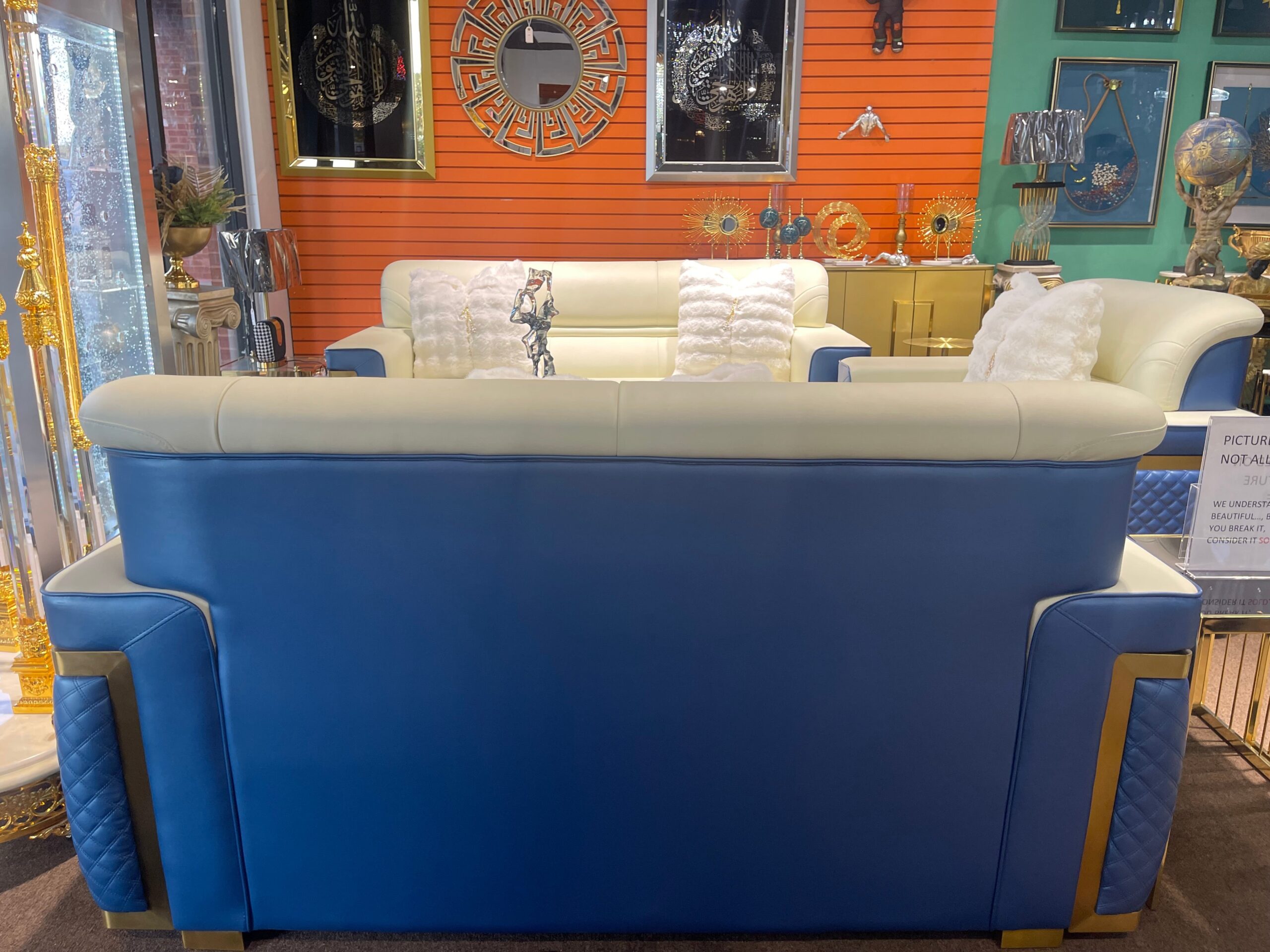 GL- Blue & Cream Living Room Settee - Image 12