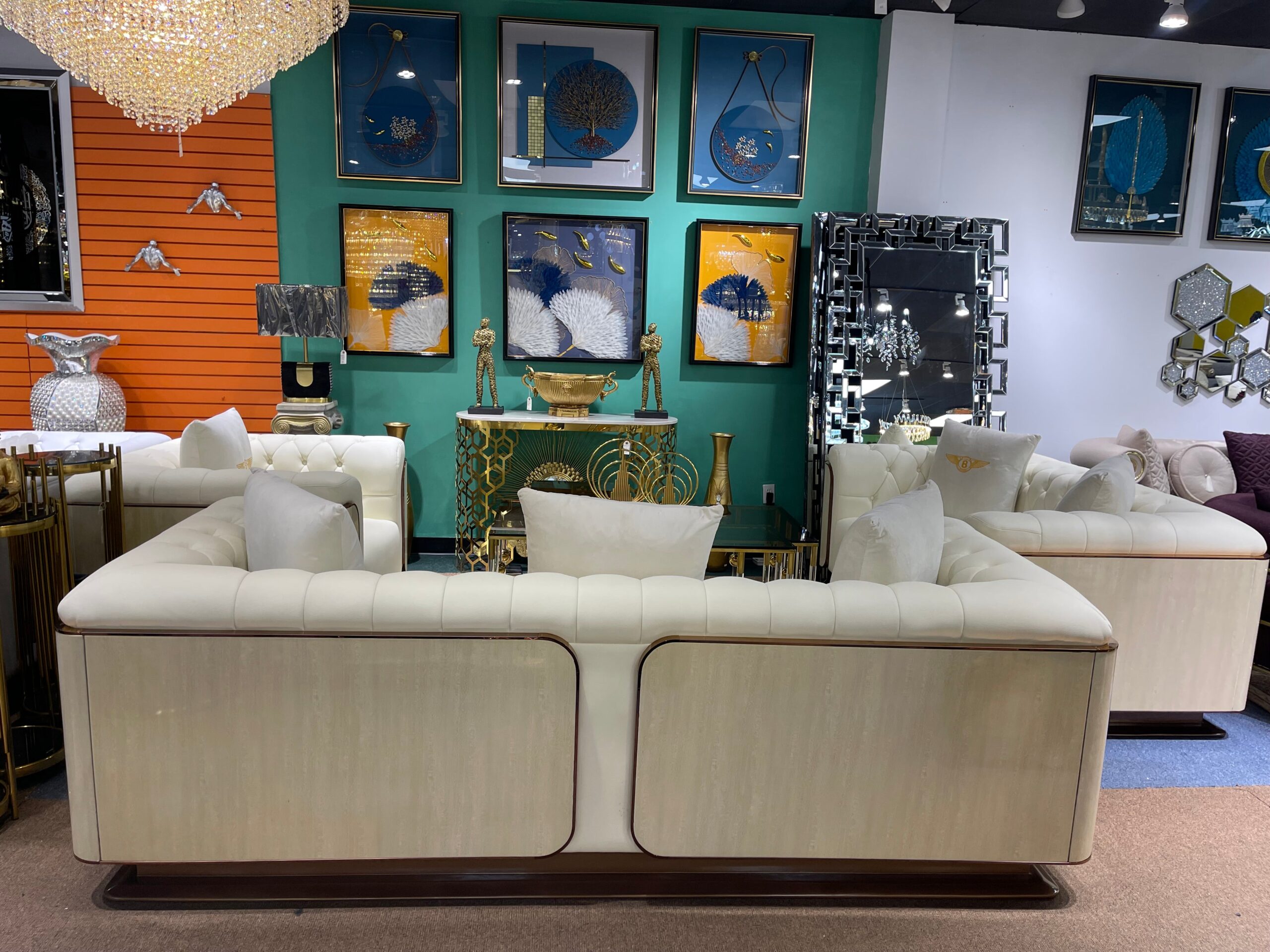 GG-Cream/ Offwhite Bentley Modern Leather Living Room Sofa Settee