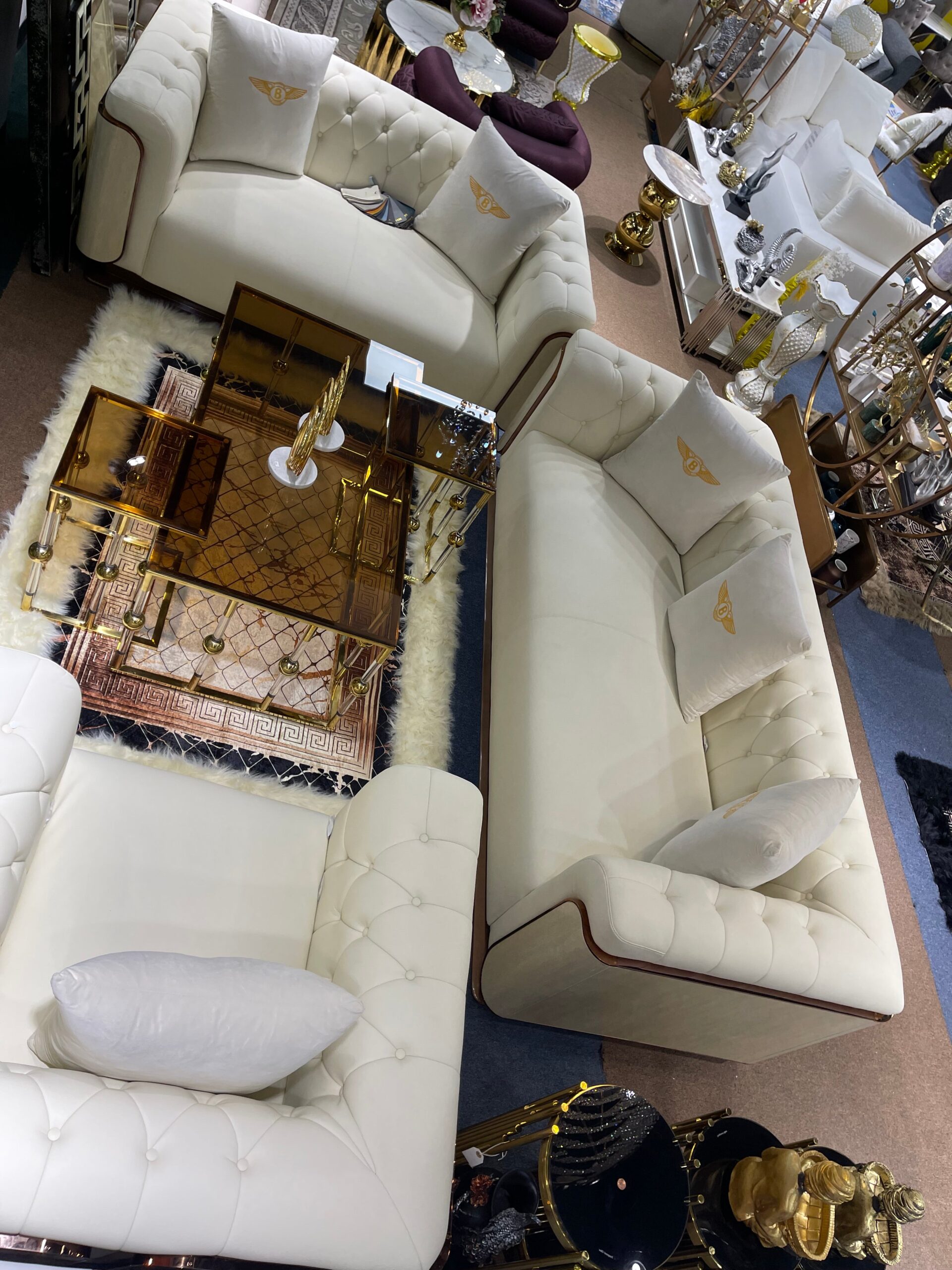 GG-Cream/ Offwhite Bentley Modern Leather Living Room Sofa Settee - Image 4