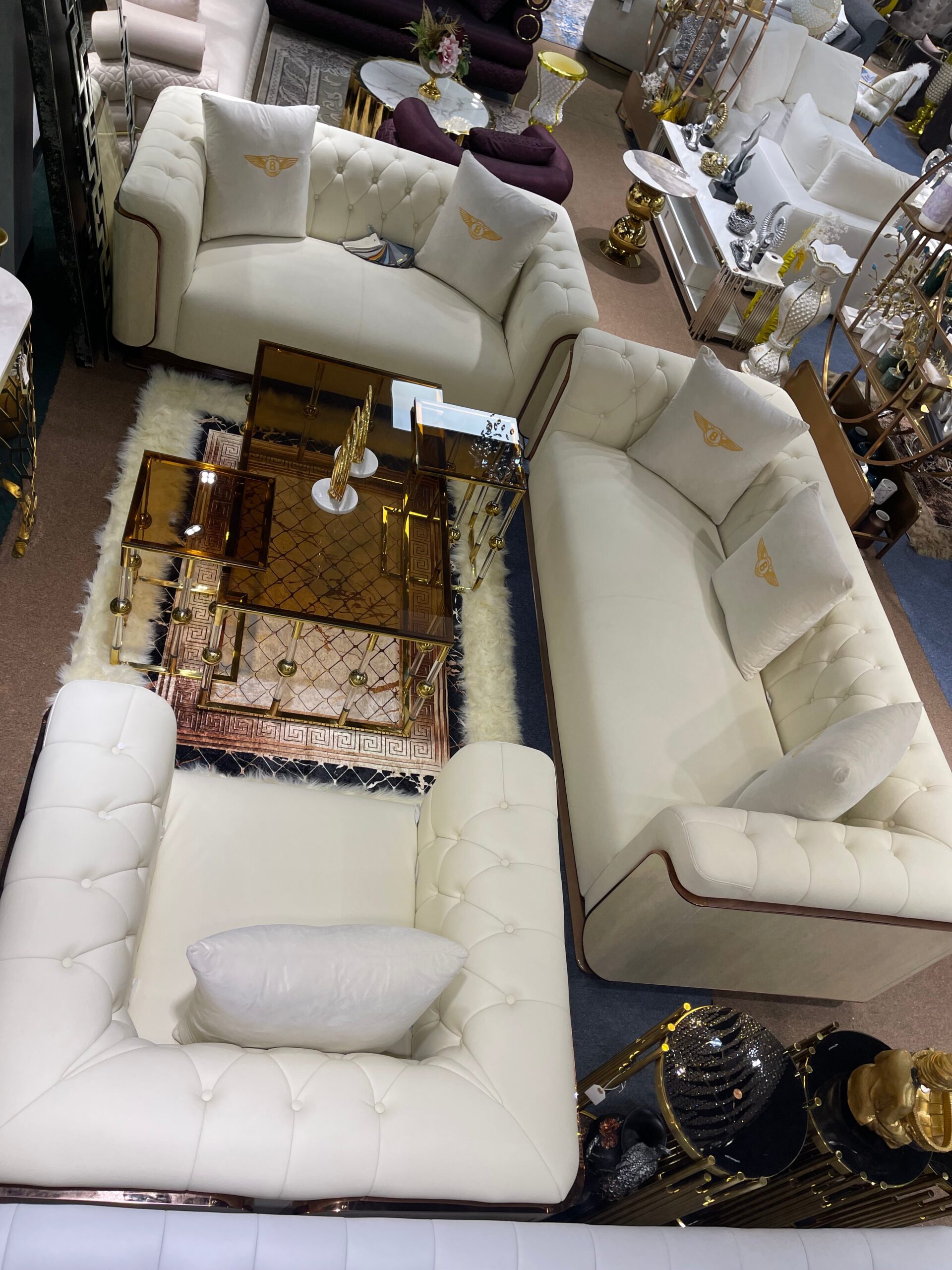 GG-Cream/ Offwhite Bentley Modern Leather Living Room Sofa Settee - Image 5