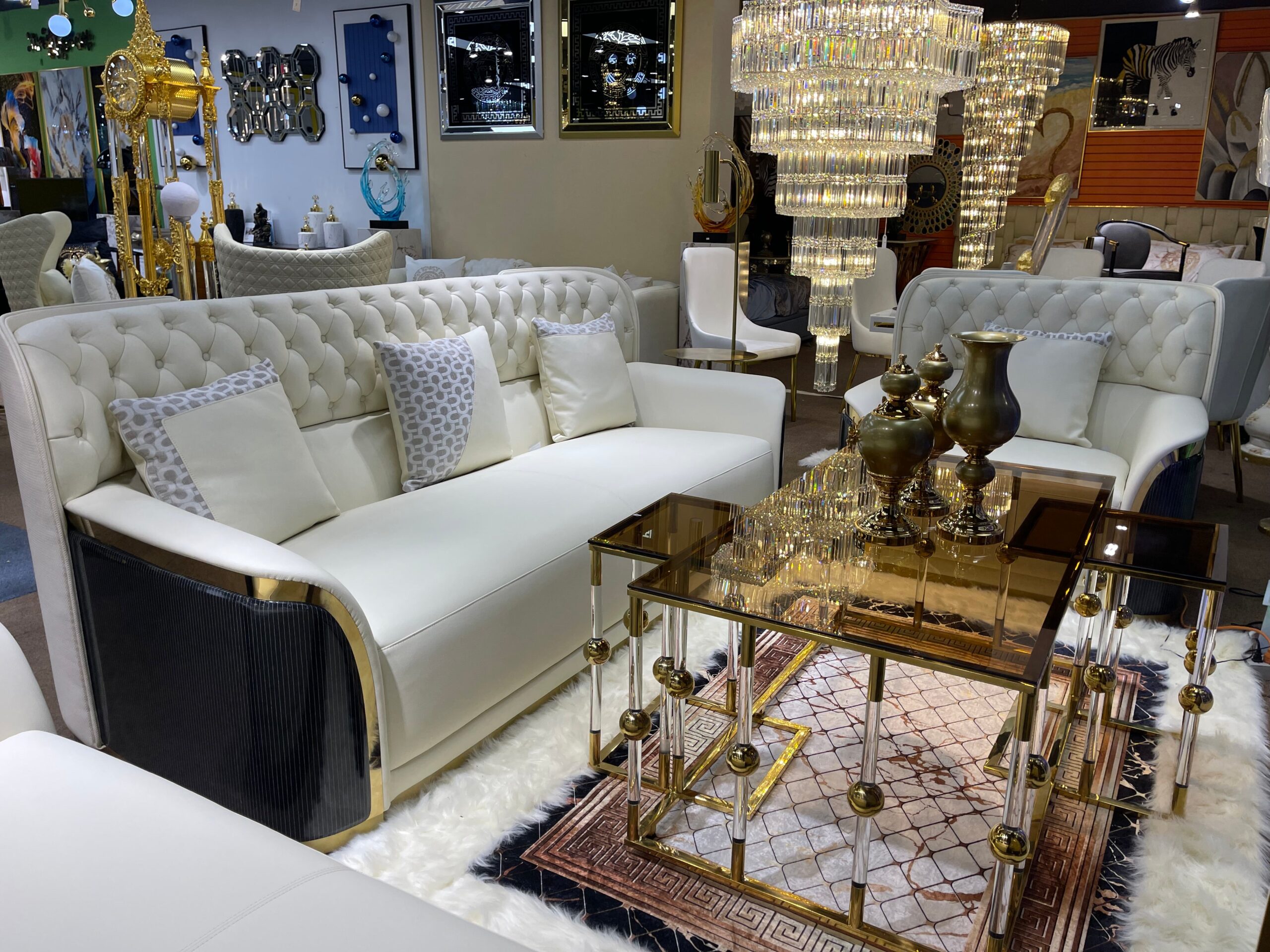 GG-Cream/Black with High Back Modern Leather Living Room Sofa Settee - Image 6