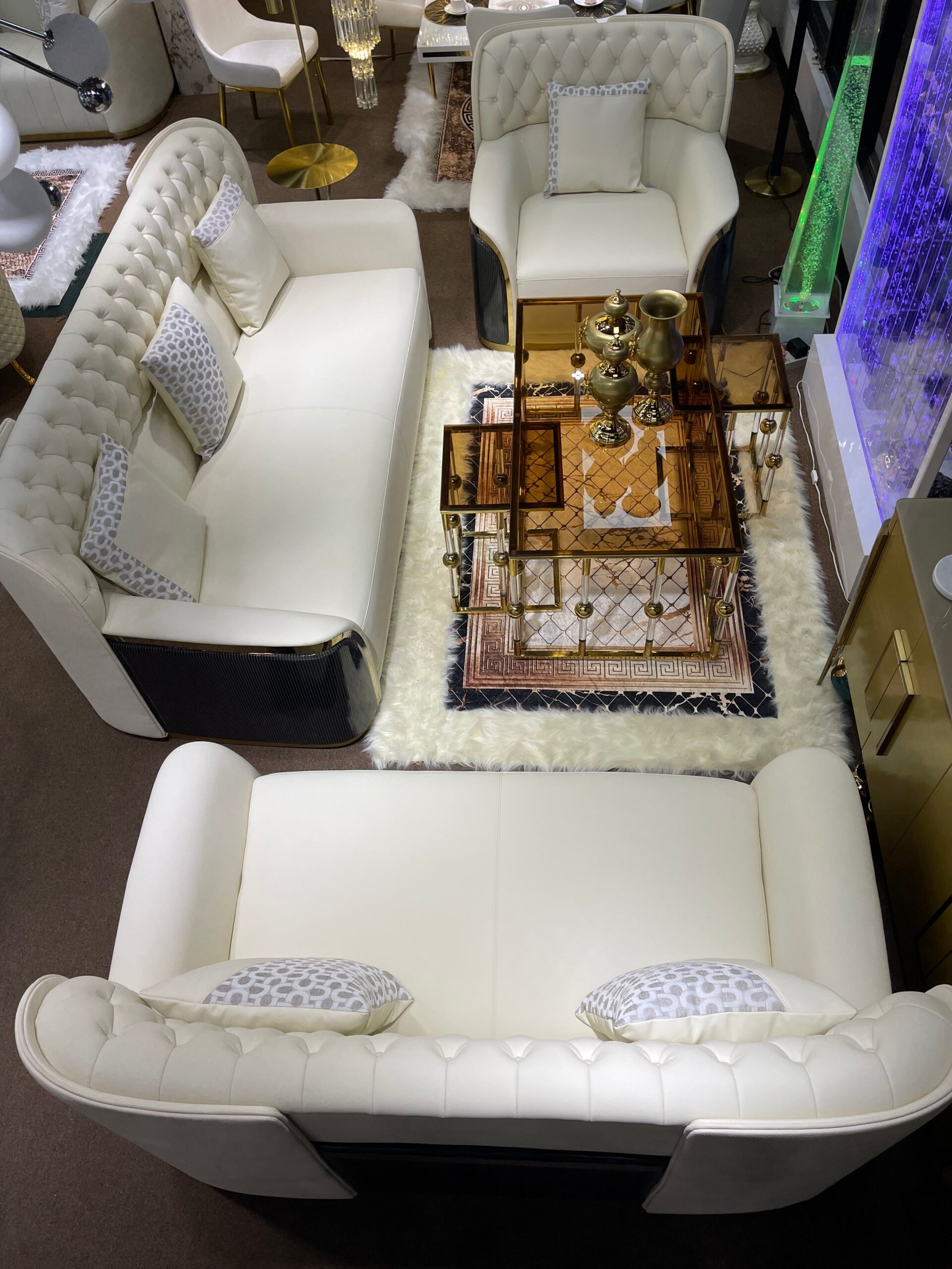 GG-Cream/Black with High Back Modern Leather Living Room Sofa Settee - Image 5