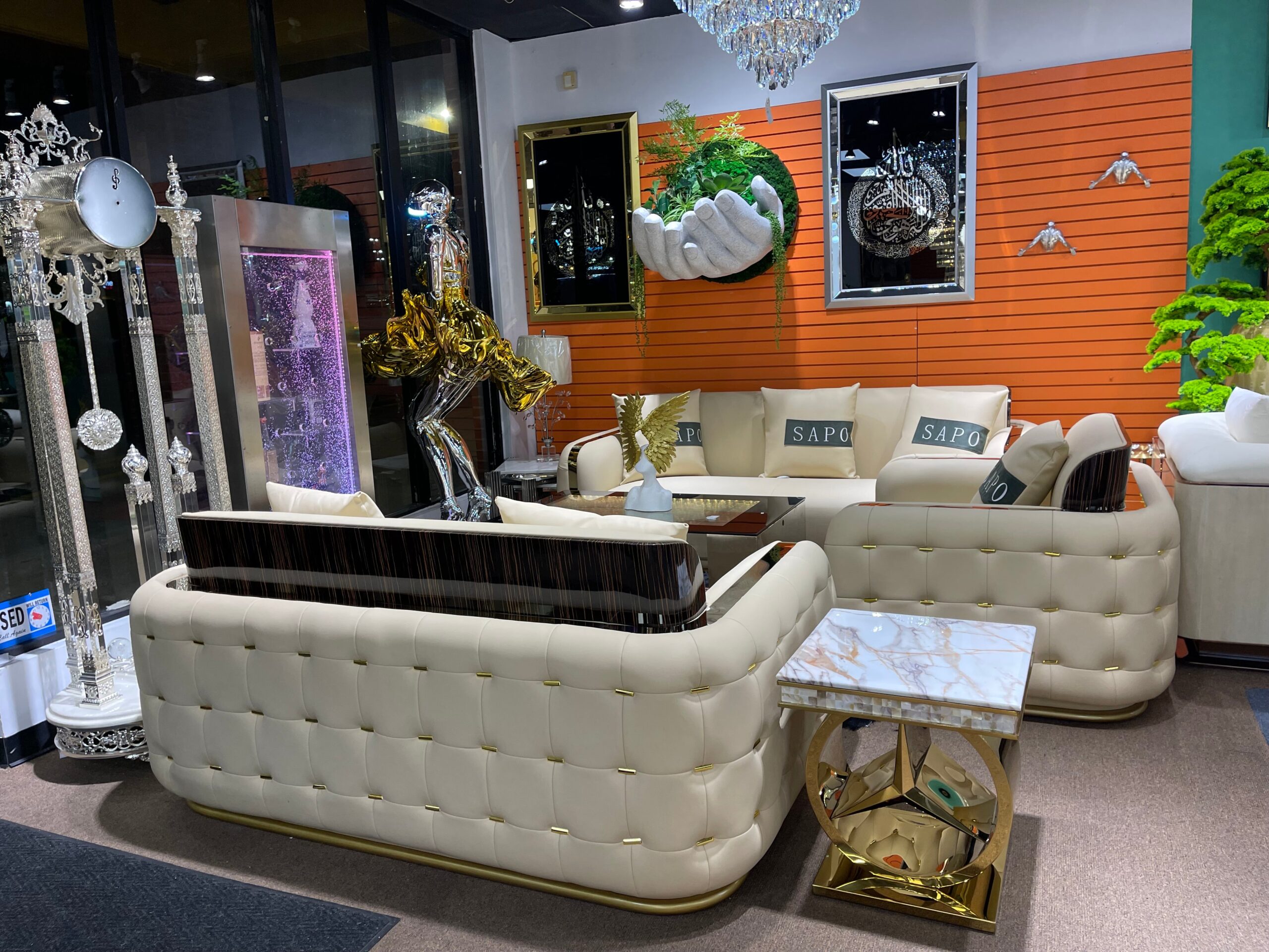 Cream/Beige Modern Leather Living Room Sofa Settee - Image 10