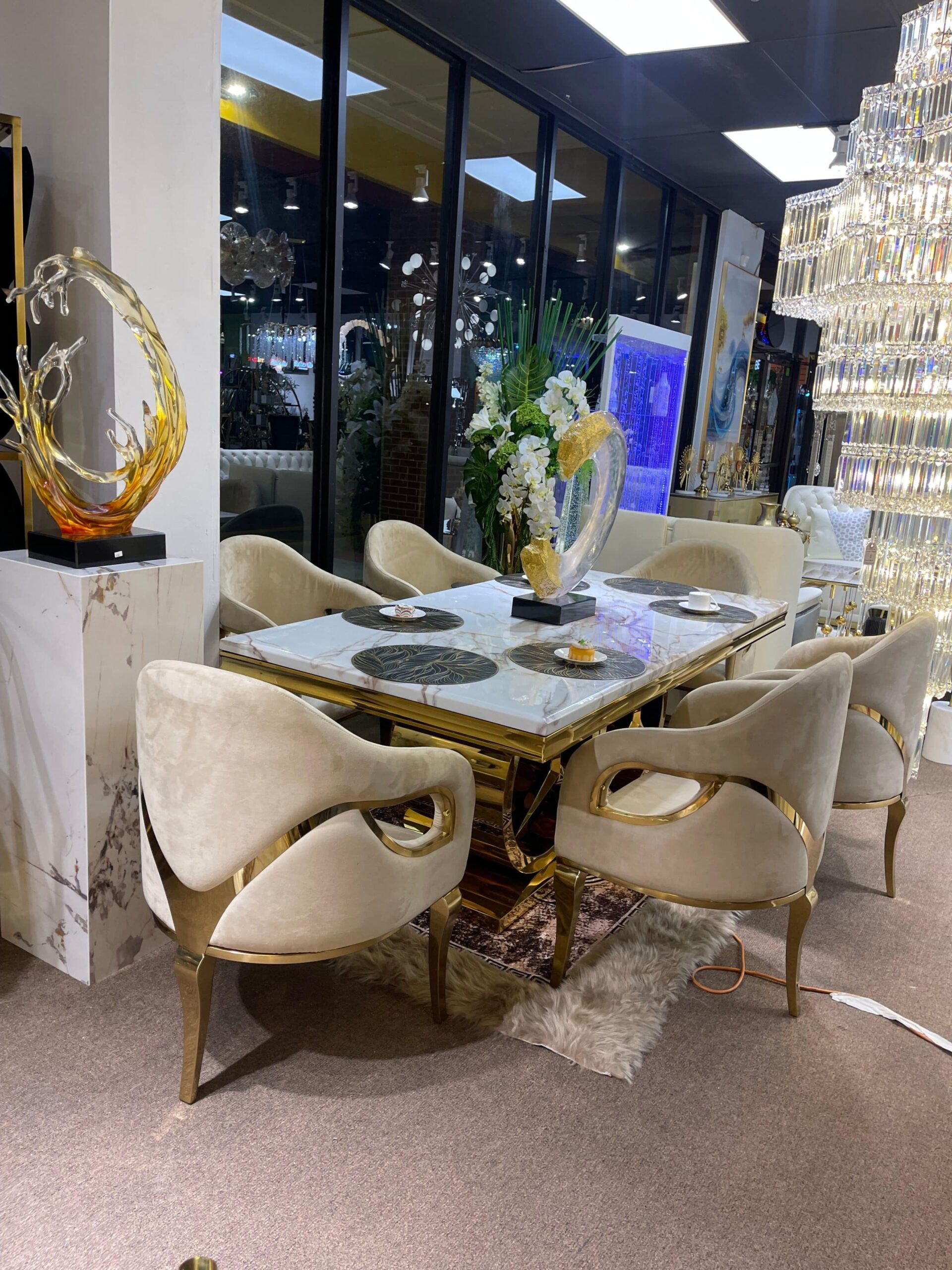 White Modern Mercedes Benz Marble Dining Table - Image 6