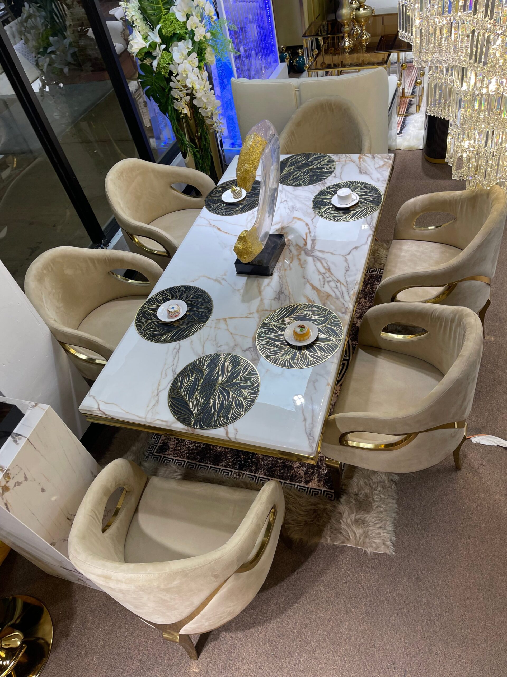 White Modern Mercedes Benz Marble Dining Table - Image 5