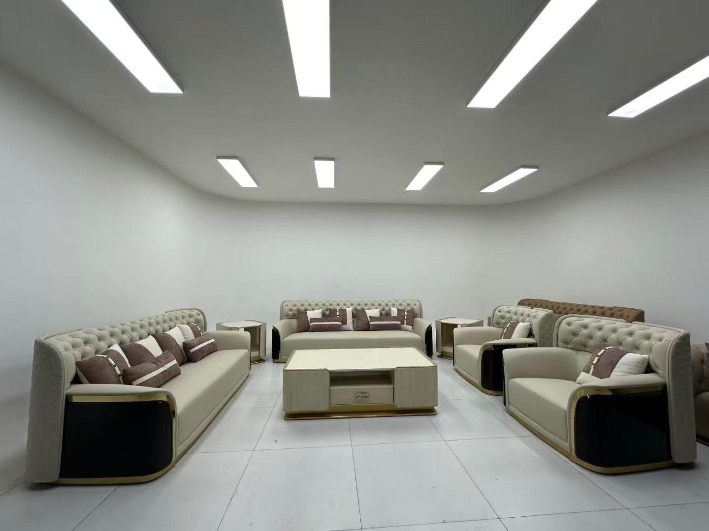 GG-Cream/Black with High Back Modern Leather Living Room Sofa Settee - Image 9