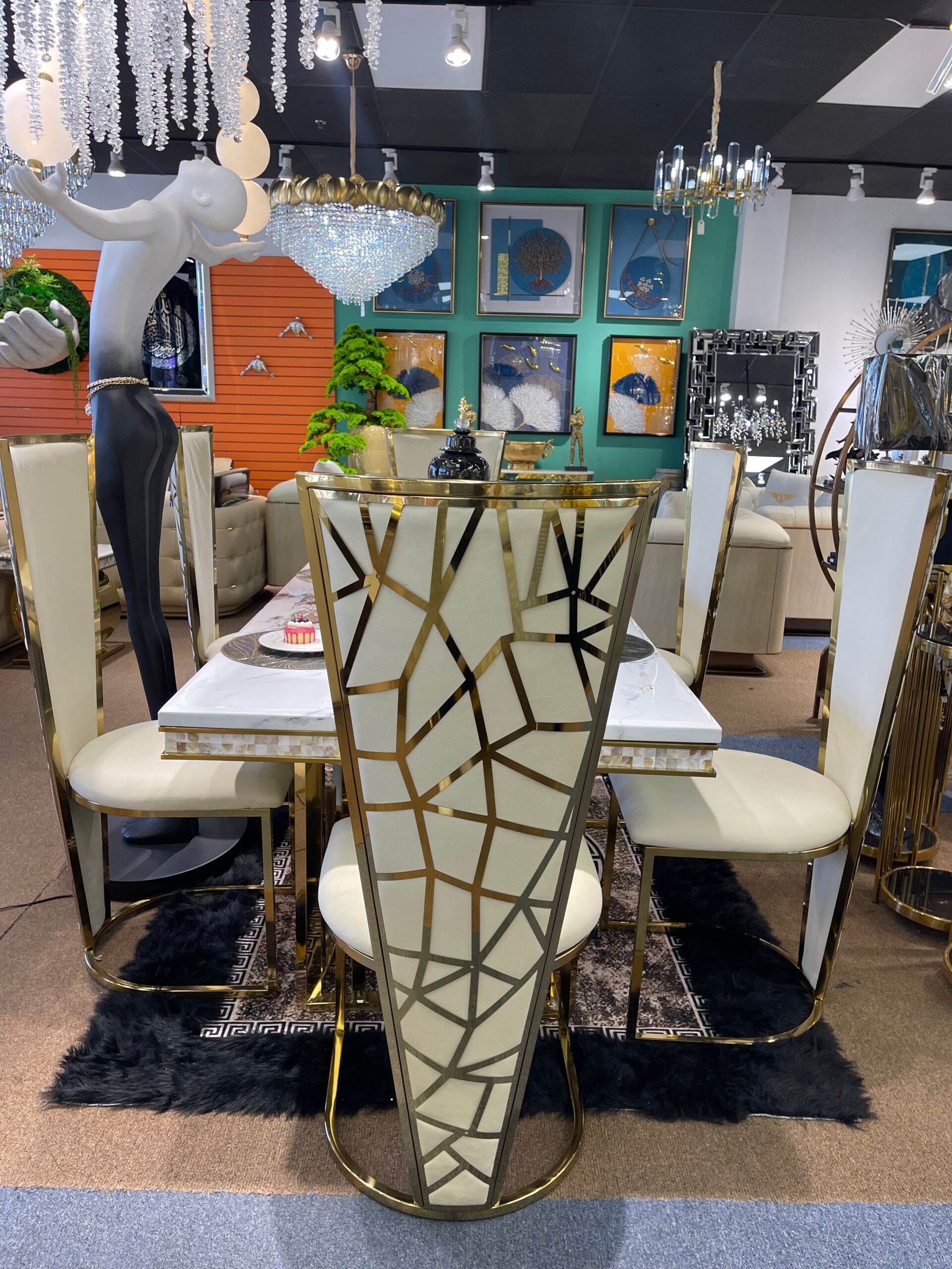 Cream Velvet Modern Luxury Dining Chairs - Image 6