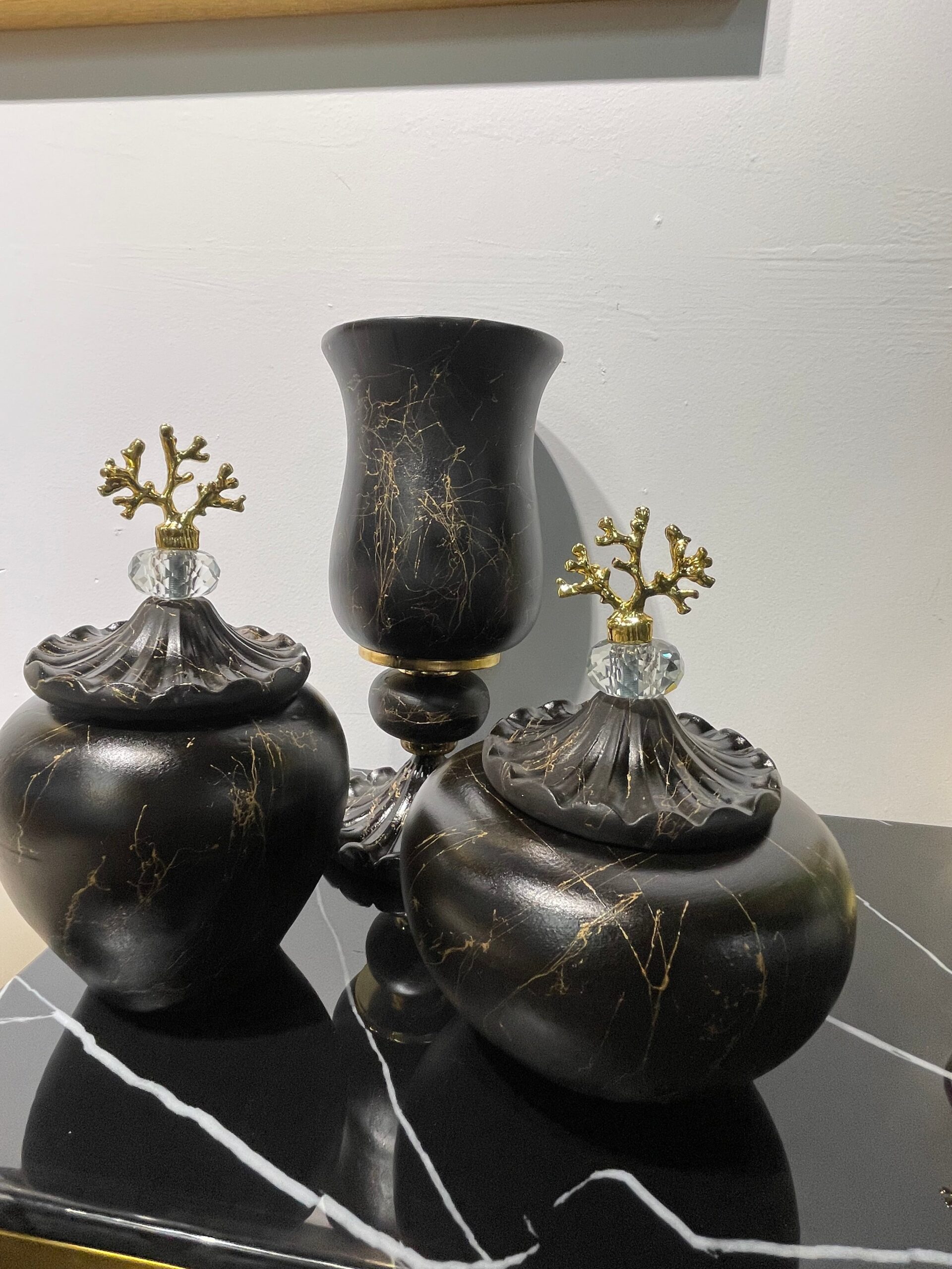 Black/Gold Decorative Jar Set - Image 2