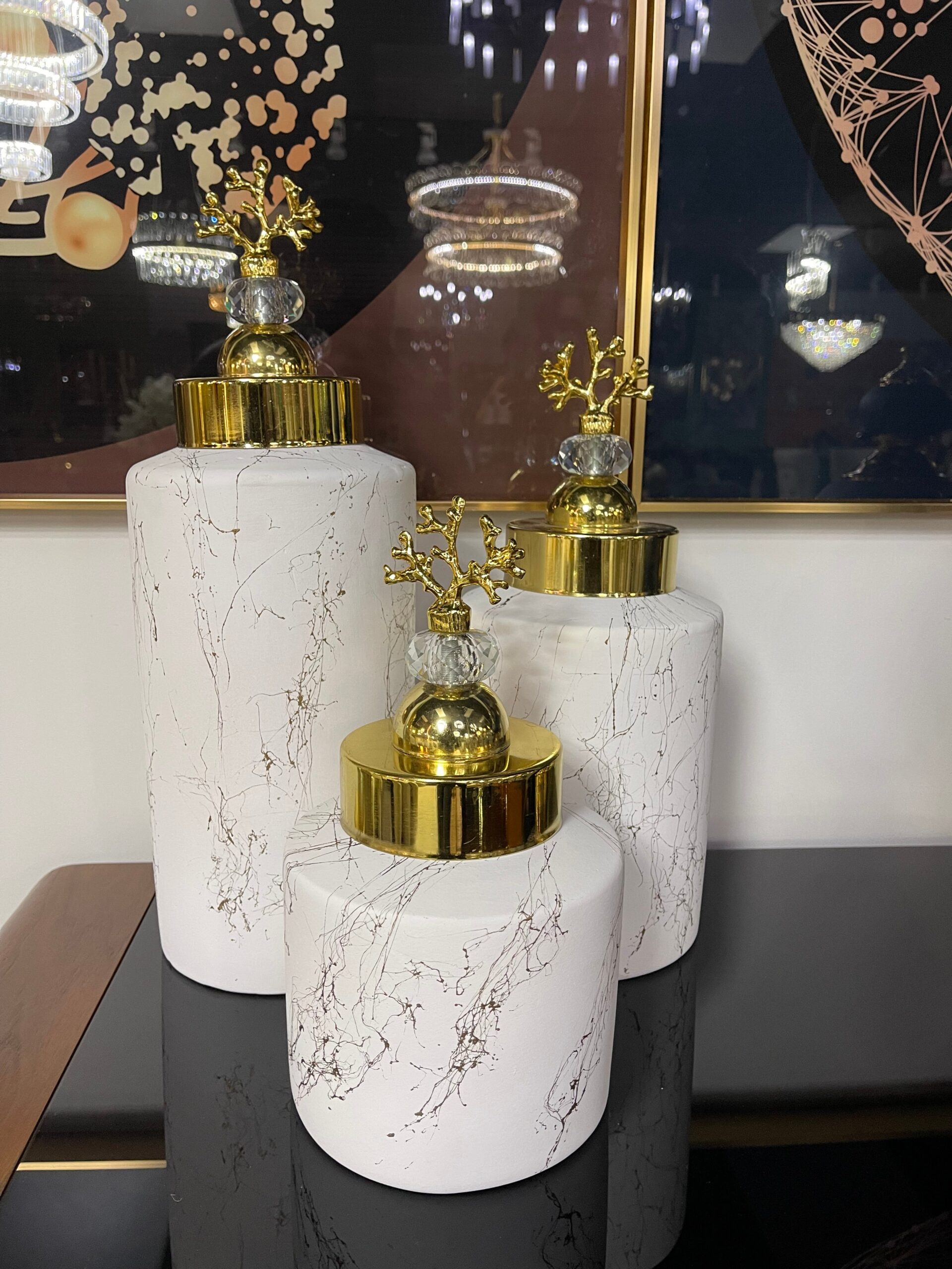 Gold Trim White Decorative Jar Set