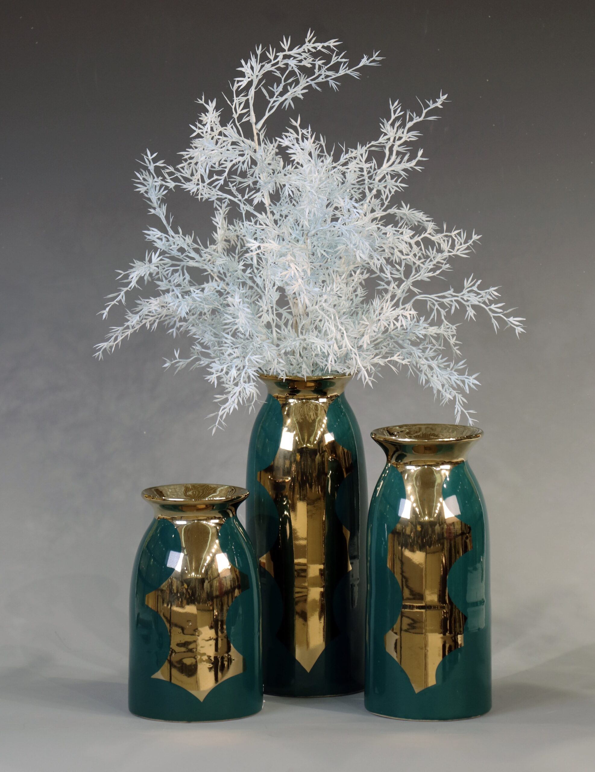 G-DVJ 3-1 Green and Gold Decorative Jar Set