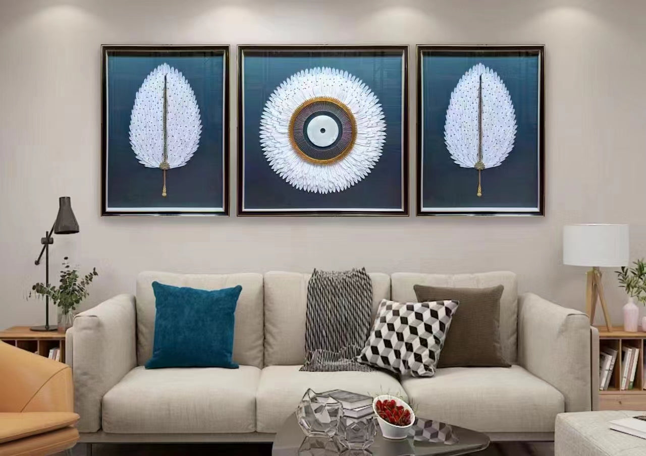 White/Blue Feather Painting Set - Image 3