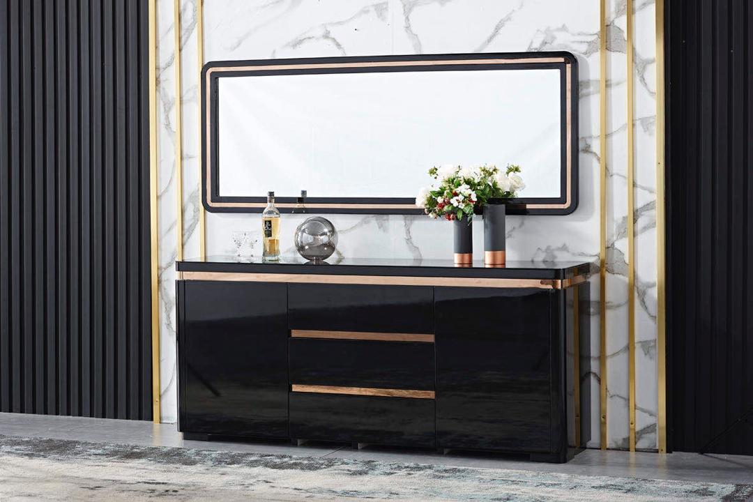 G-CM99128 Glossy Black Console & Mirror