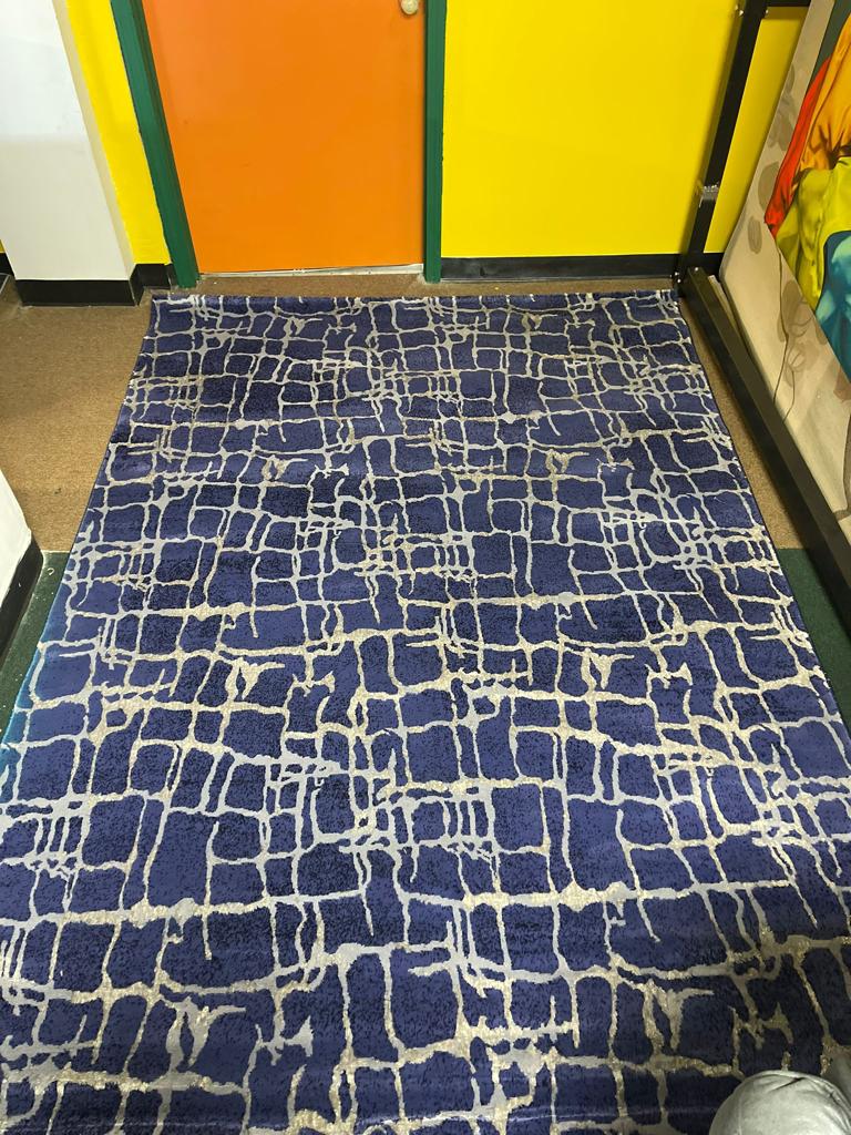 Blue and White Boxed Pattern Persian Rug