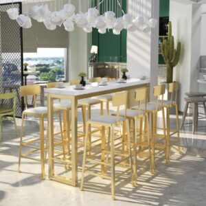RECTANGULAR MODERN STONE TOP BAR TABLE AND CHAIRS