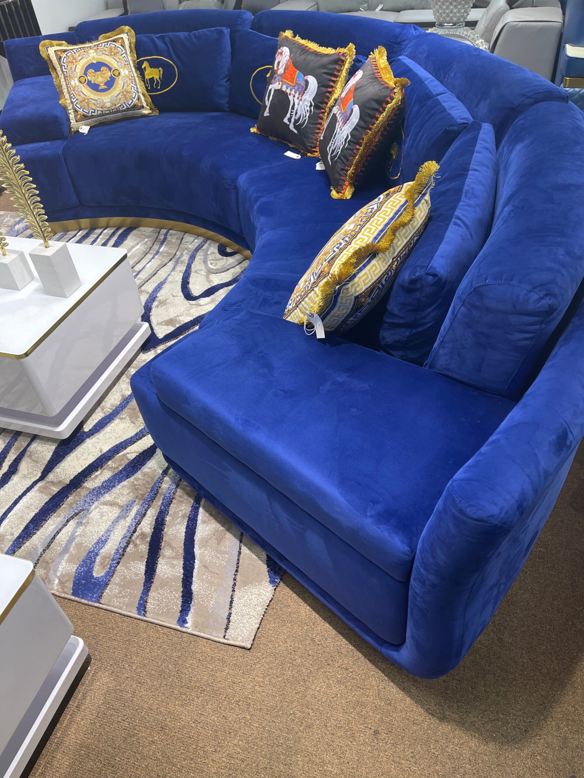 Blue Velvet Boomerang Sofa Sectional